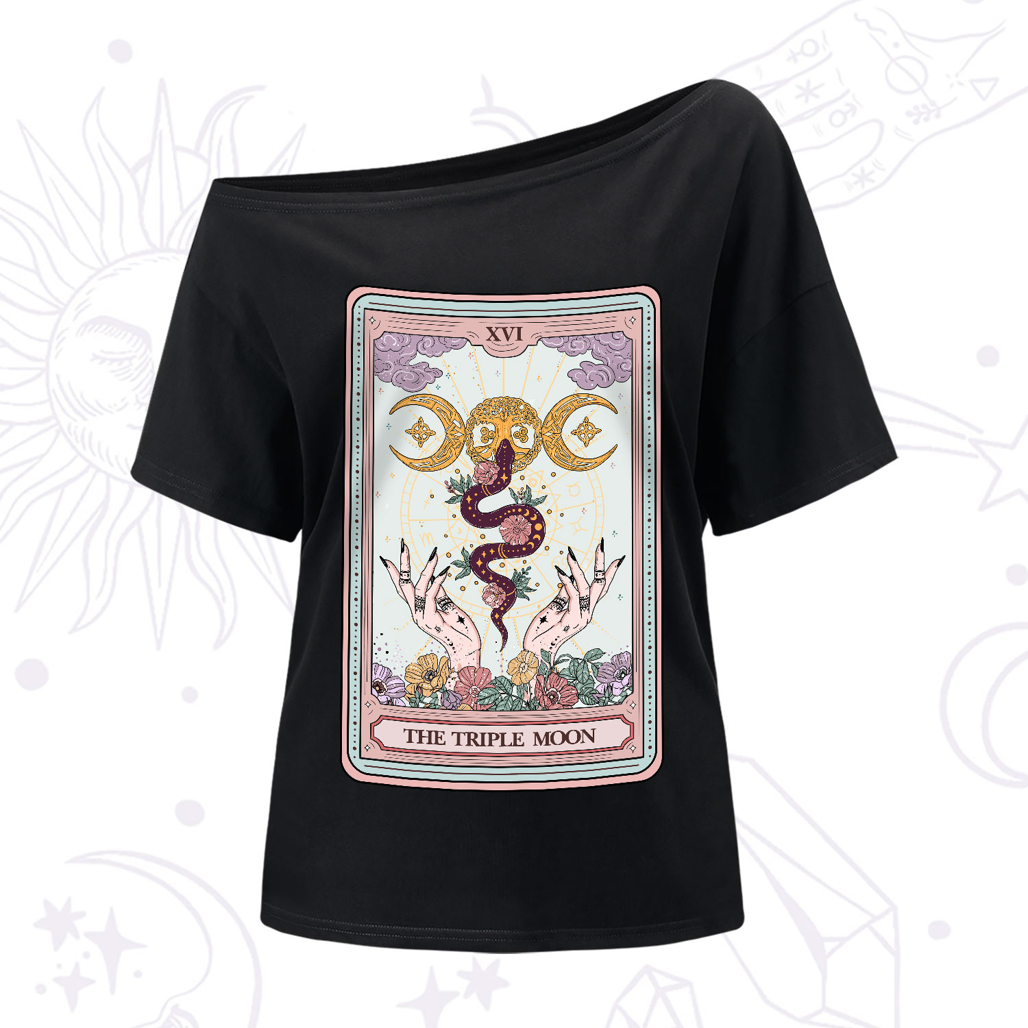 Purplehecate The Triple Moon Tarot One-Shoulder T-Shirt
