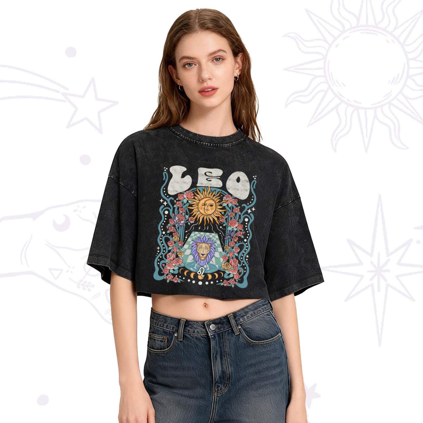 Purplehecate Leo Spirit Zodiac Washed Cropped T-Shirt