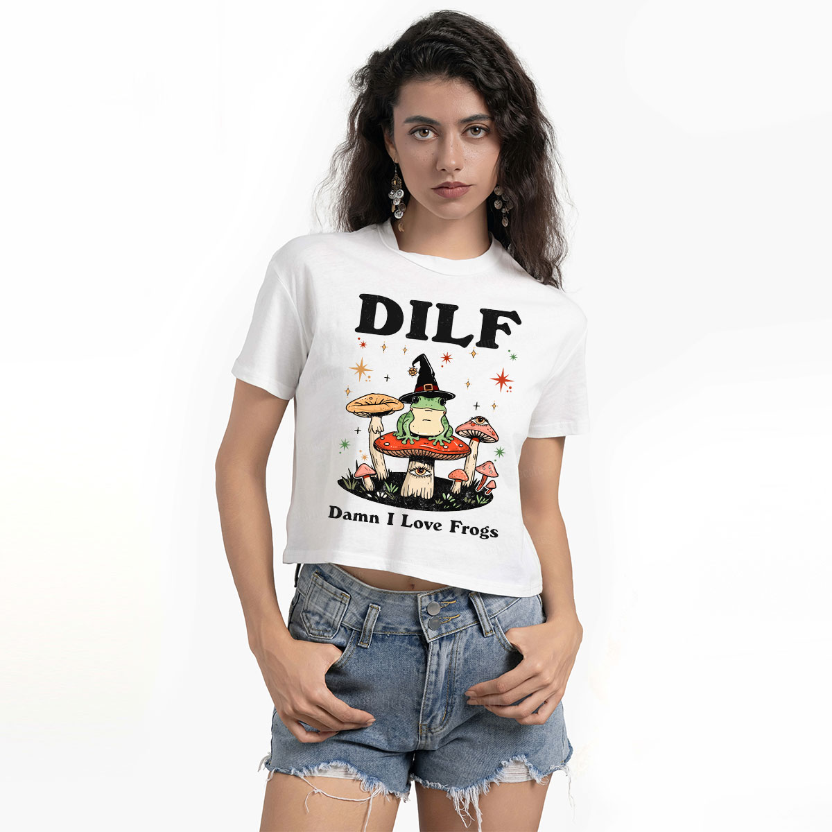Purplehecate Dilf Damn I Love Frogs Crop T-Shirt