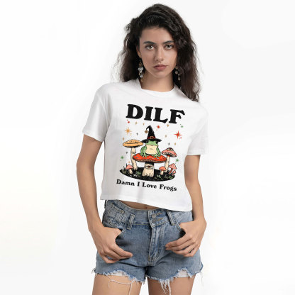 Purplehecate Dilf Damn I Love Frogs Crop T-Shirt