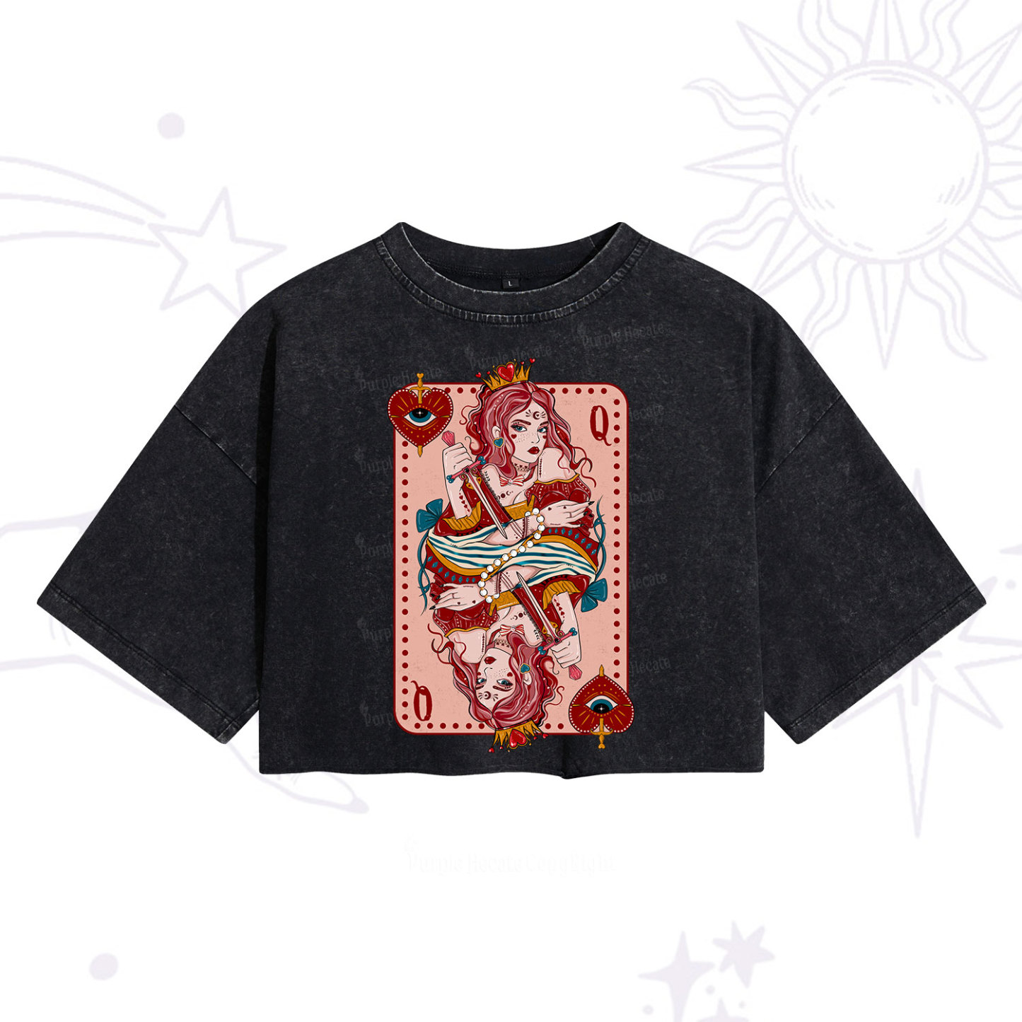 Purplehecate Queen of Hearts Washed Cropped T-Shirt