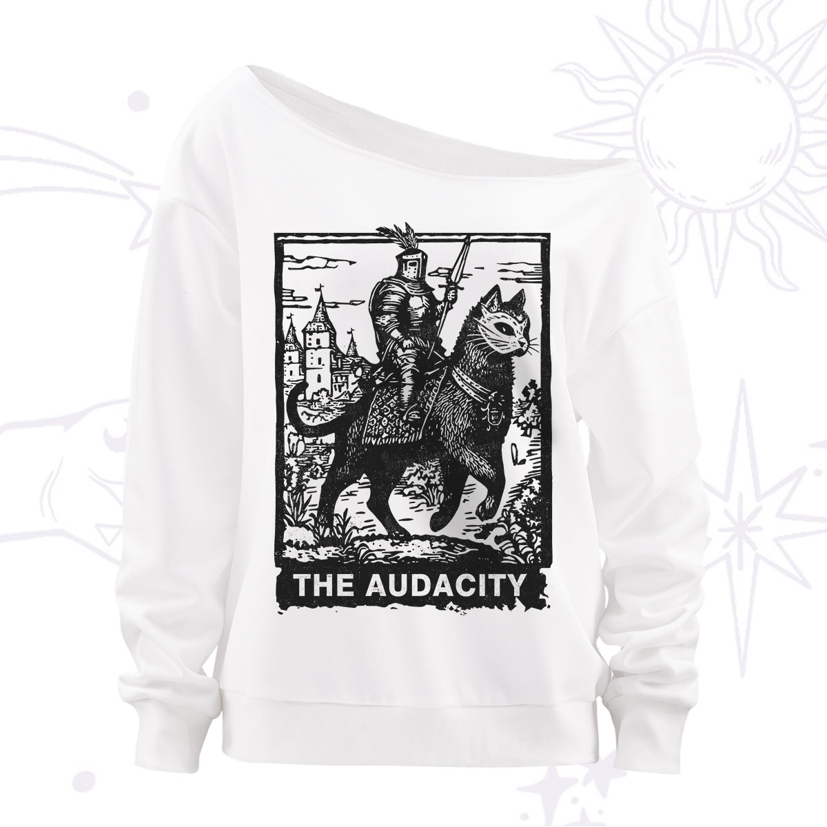Purplehecate The Audacity Knight Cat Off The Shoulder Sweatshirt