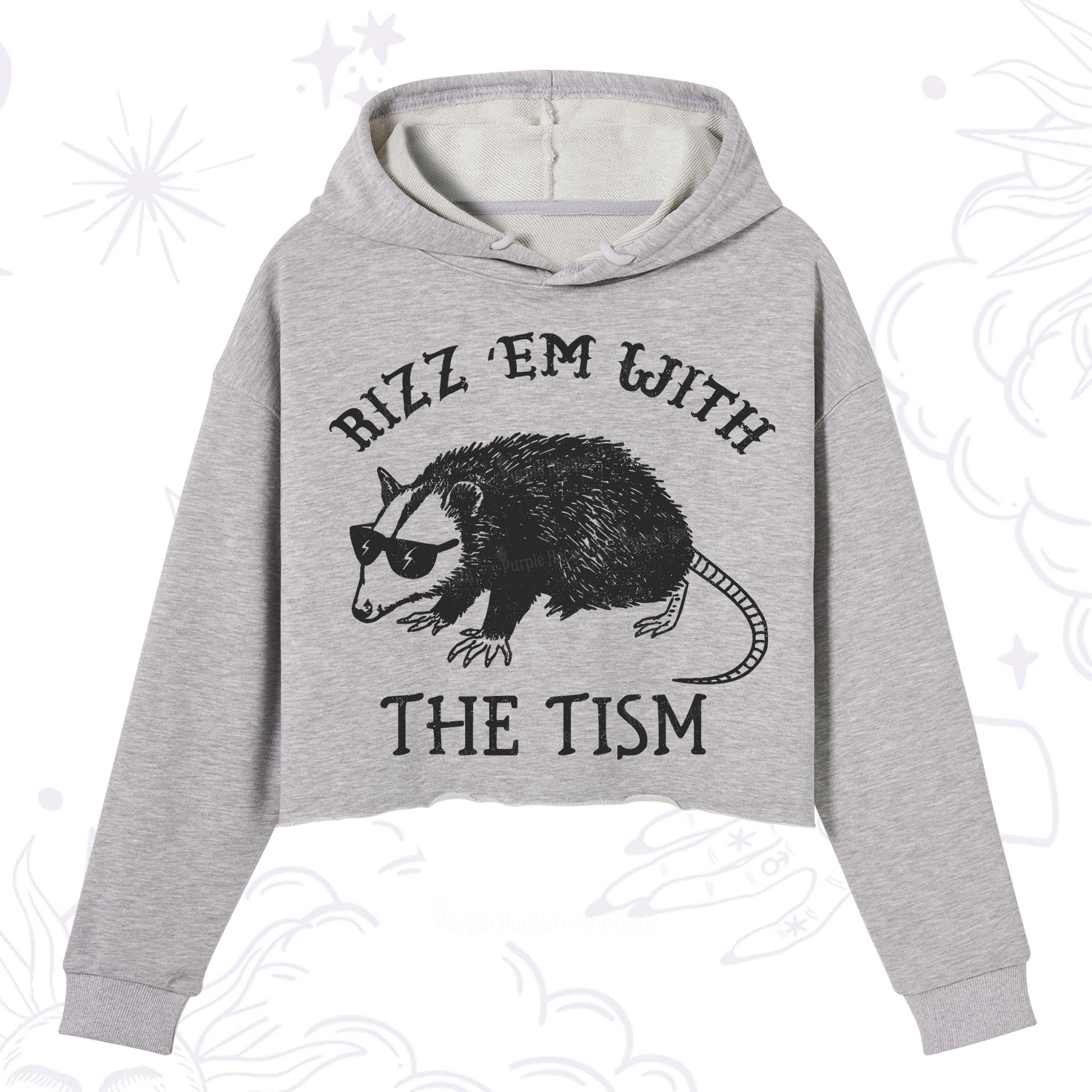 Purplehecate Rizz Em With The Tism Opossum Crop Hoodie