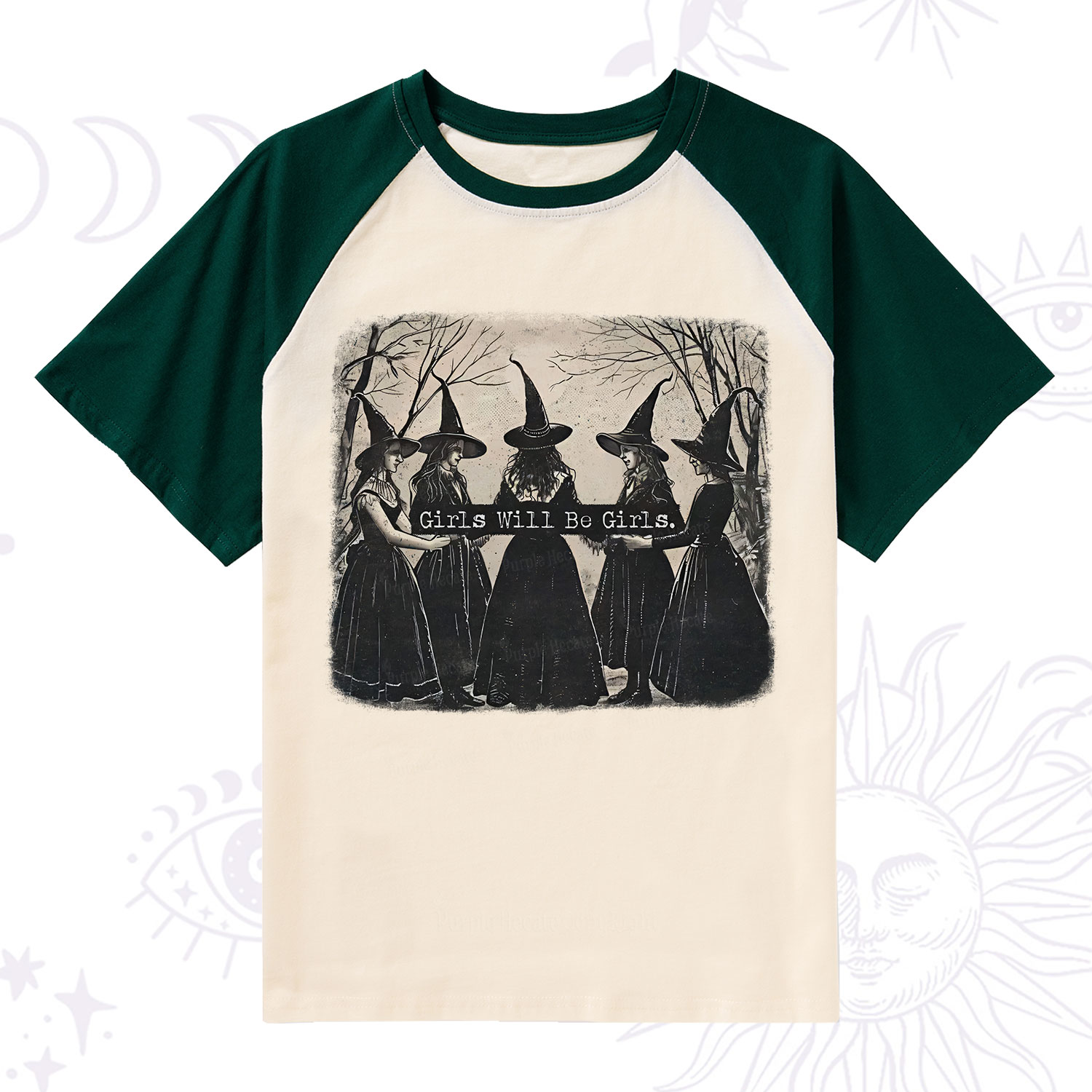 Purplehecate Girls Will Be Girls Witch Raglan Short Sleeve T‑Shirt