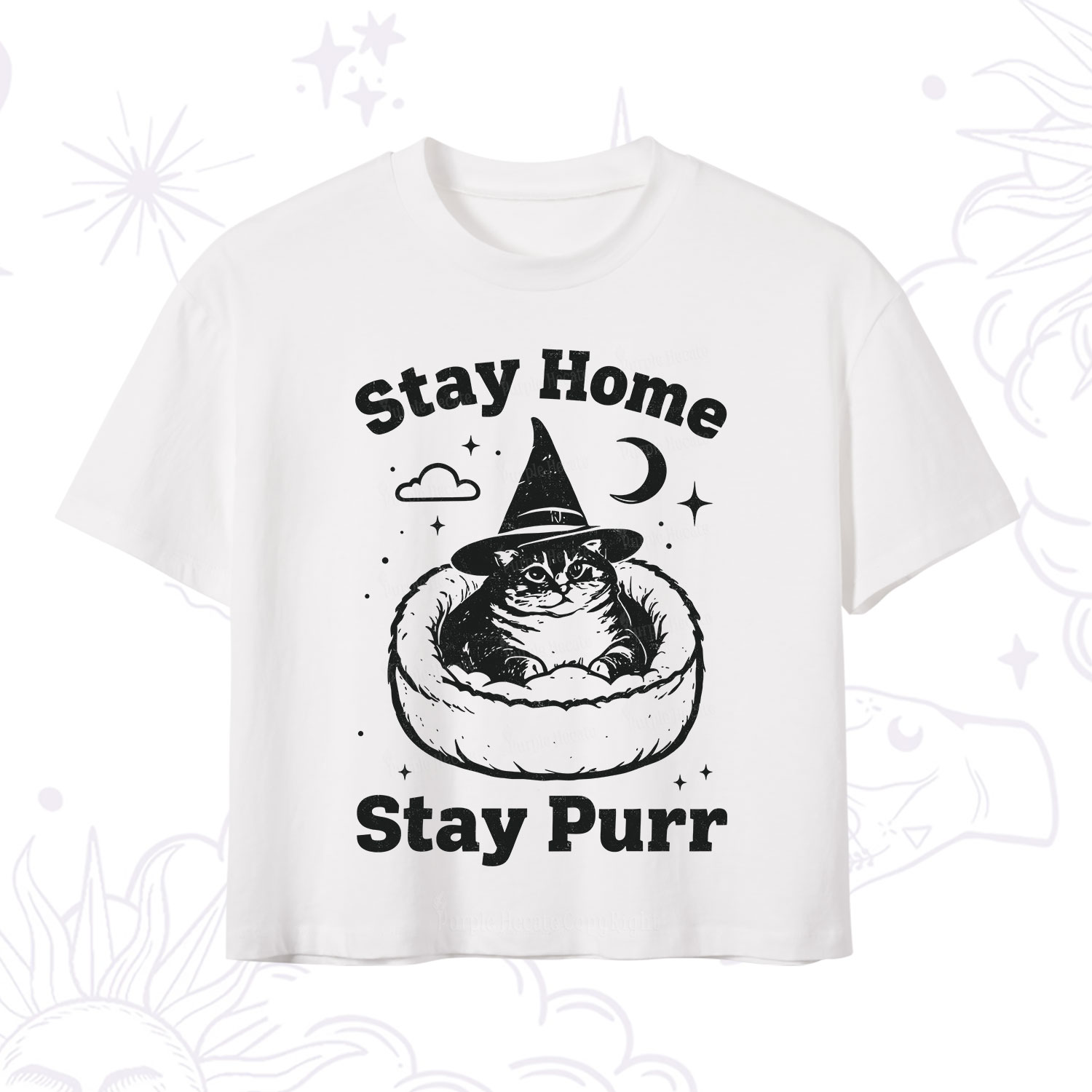 Purplehecate Stay Home Stay Purr Witch Cat Crop T-Shirt