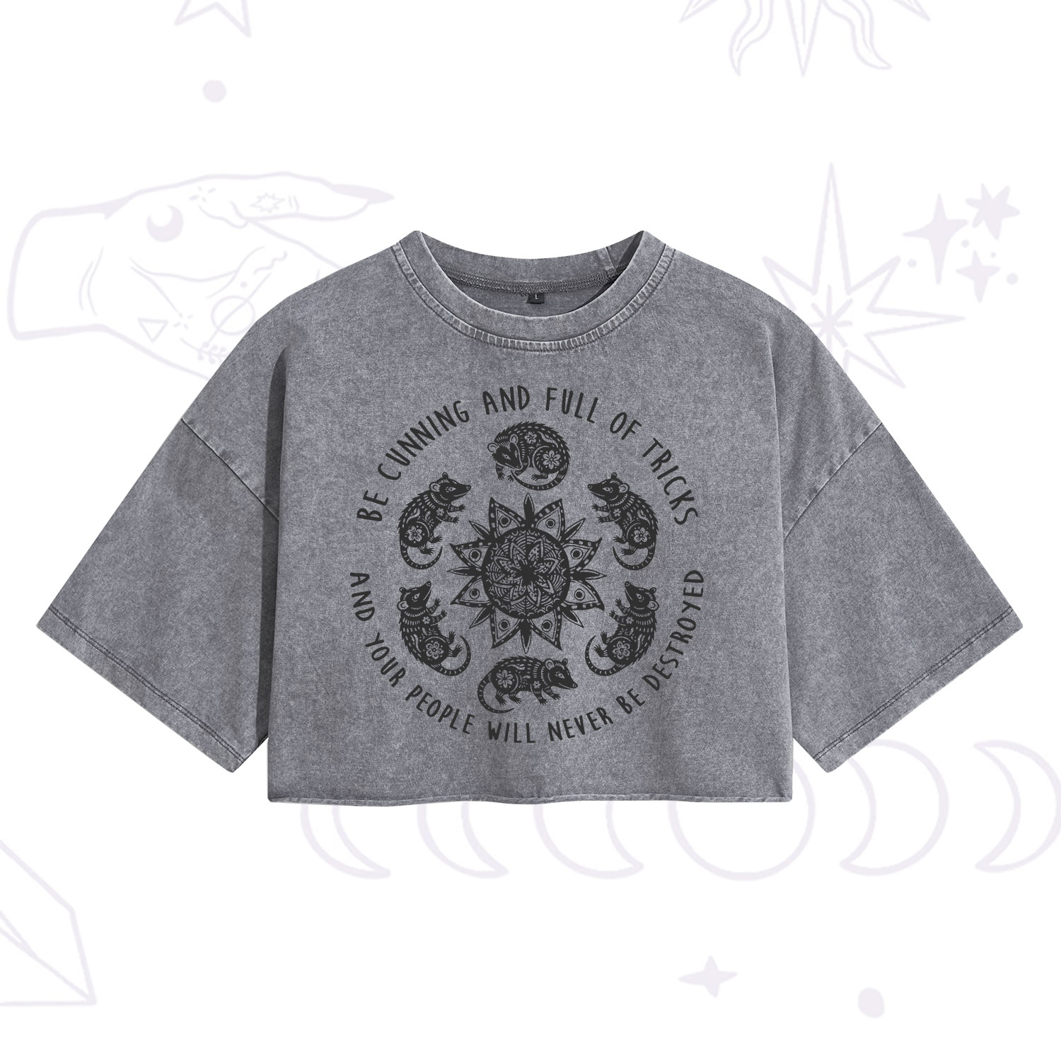 Purplehecate Cunning Possum Protection Spell Washed Cropped T-Shirt