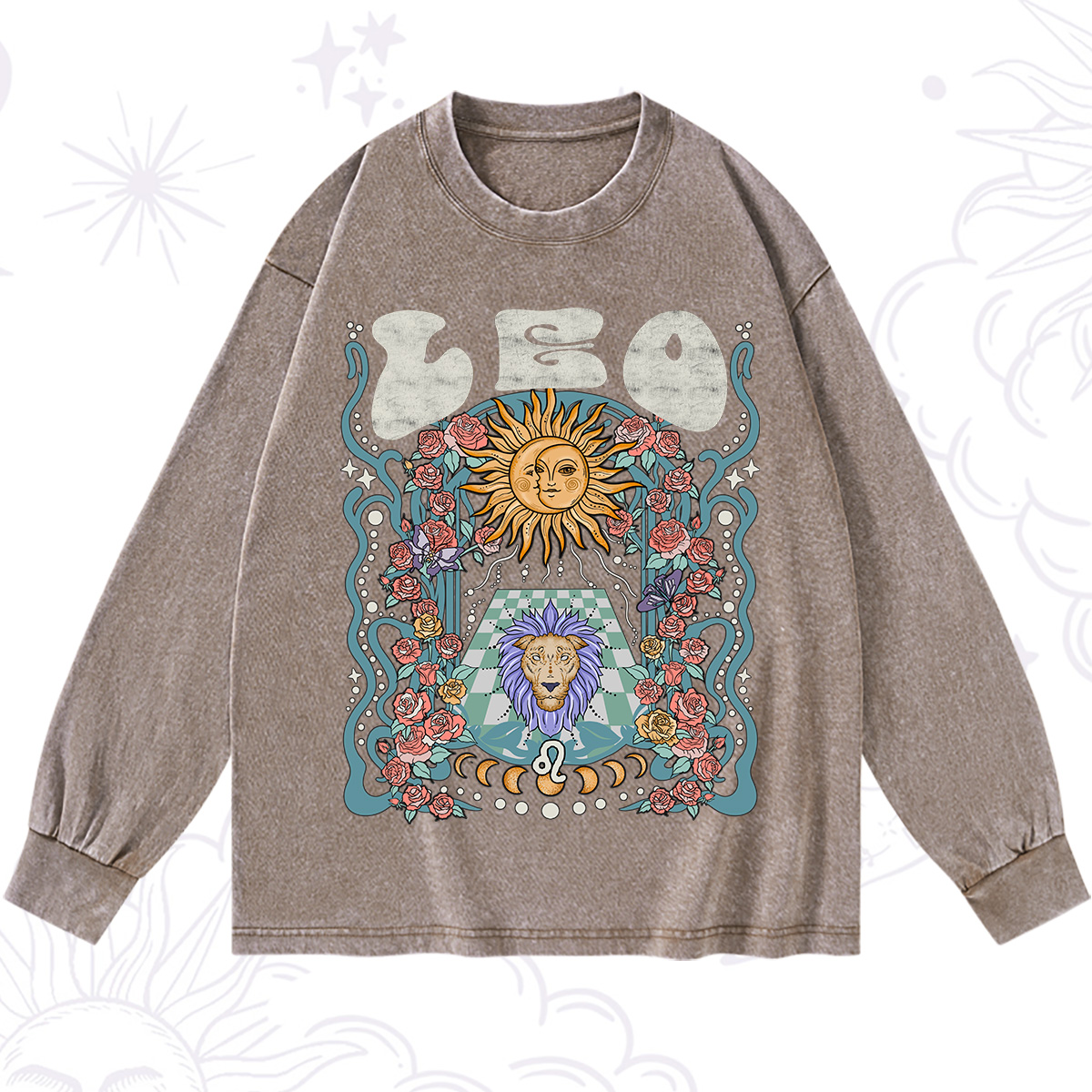 Purplehecate Leo Spirit Zodiac Washed Long Sleeve Shirt