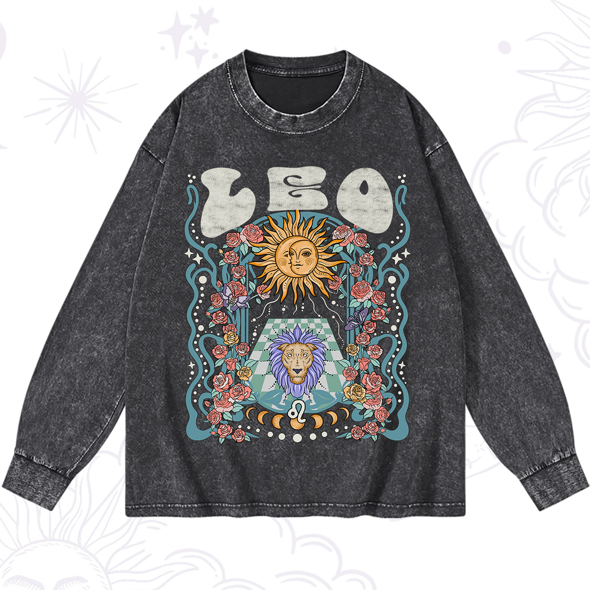 Purplehecate Leo Spirit Zodiac Washed Long Sleeve Shirt