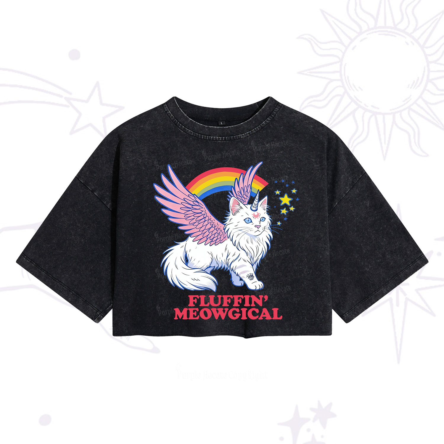 Purplehecate Fluffin Meowgical Washed Cropped T-Shirt