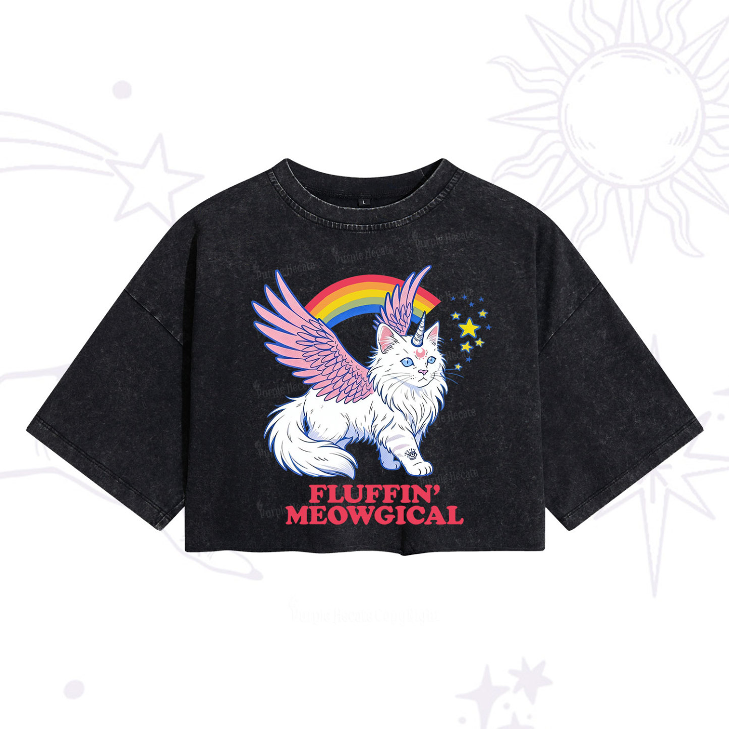 Purplehecate Fluffin Meowgical Washed Cropped T-Shirt