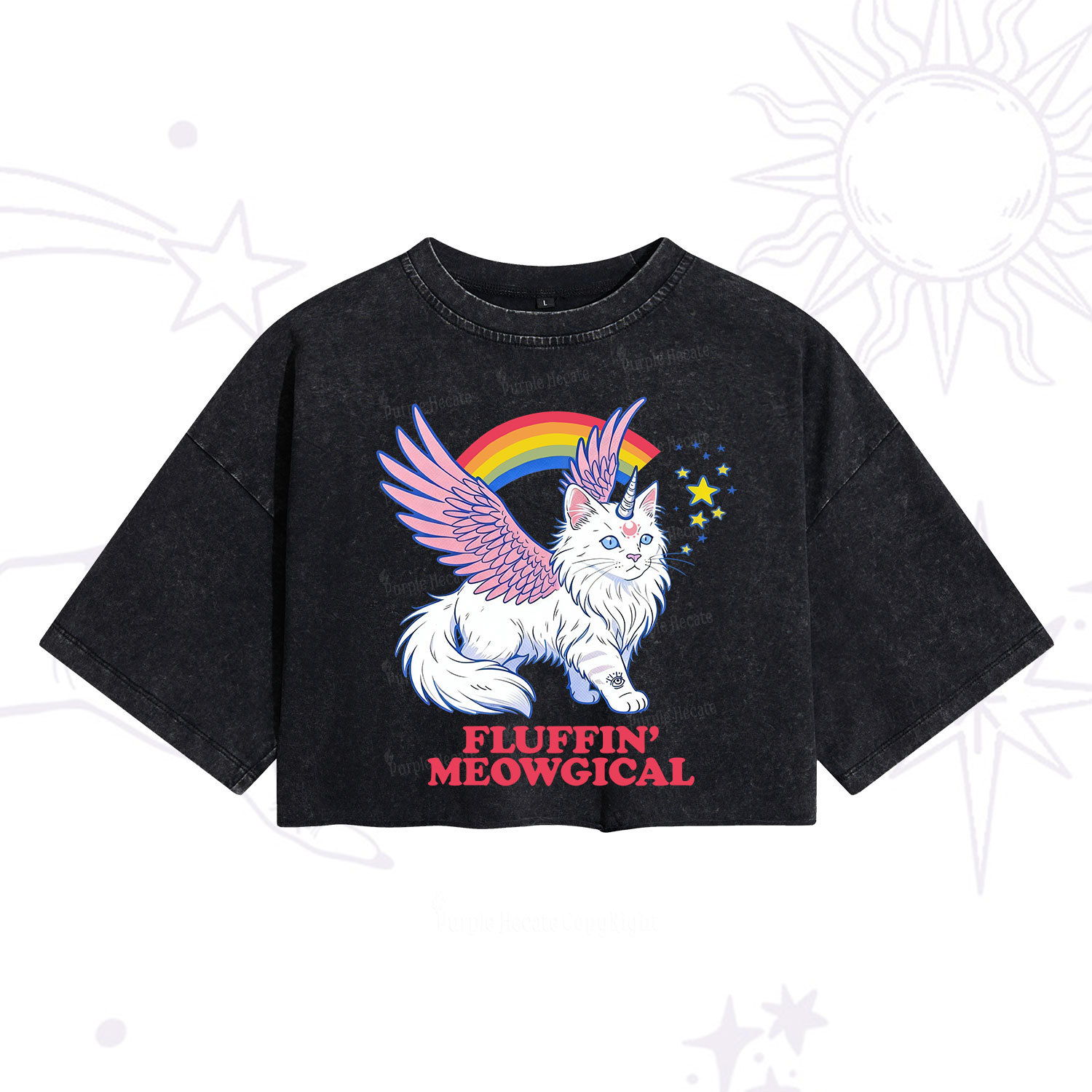 Purplehecate Fluffin Meowgical Washed Cropped T-Shirt