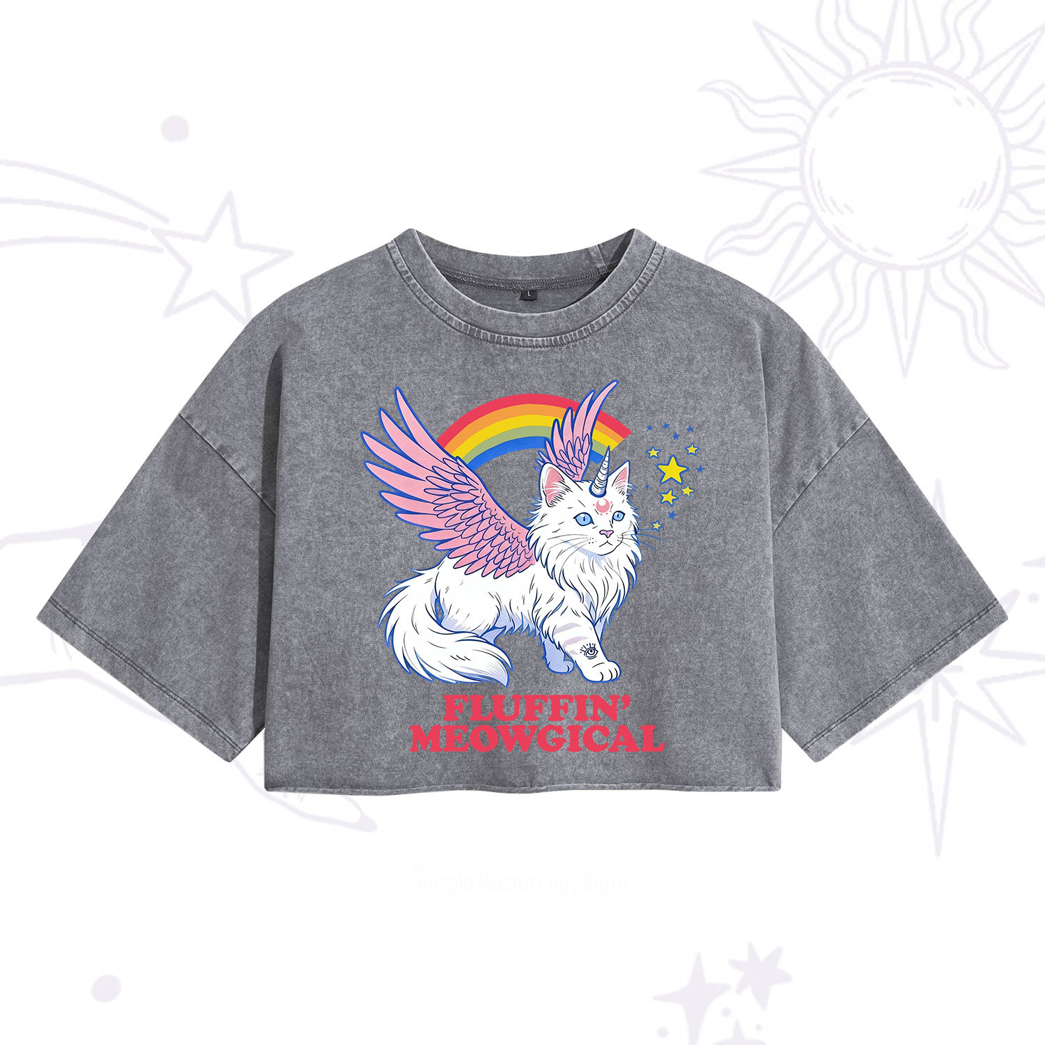 Purplehecate Fluffin Meowgical Washed Cropped T-Shirt