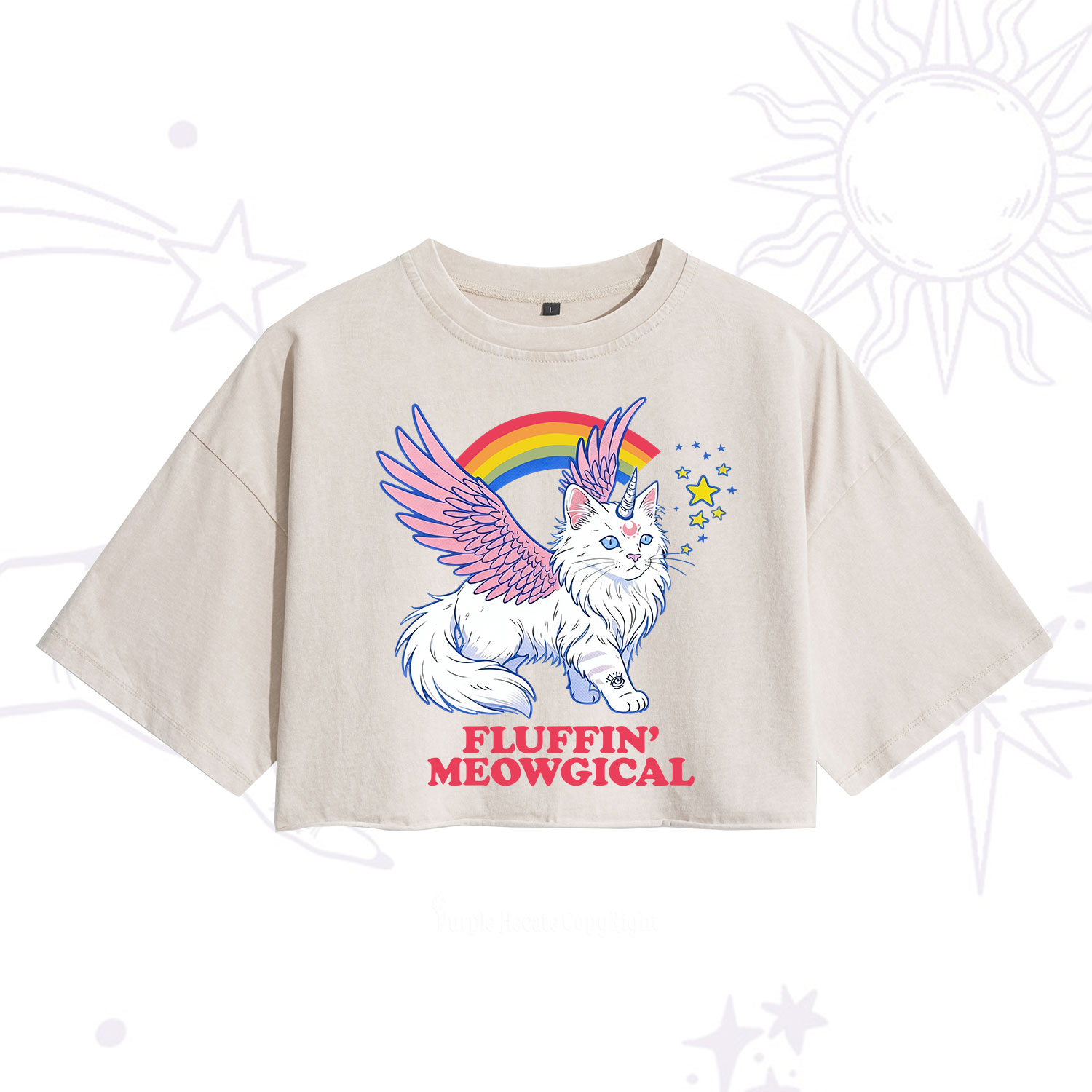Purplehecate Fluffin Meowgical Washed Cropped T-Shirt