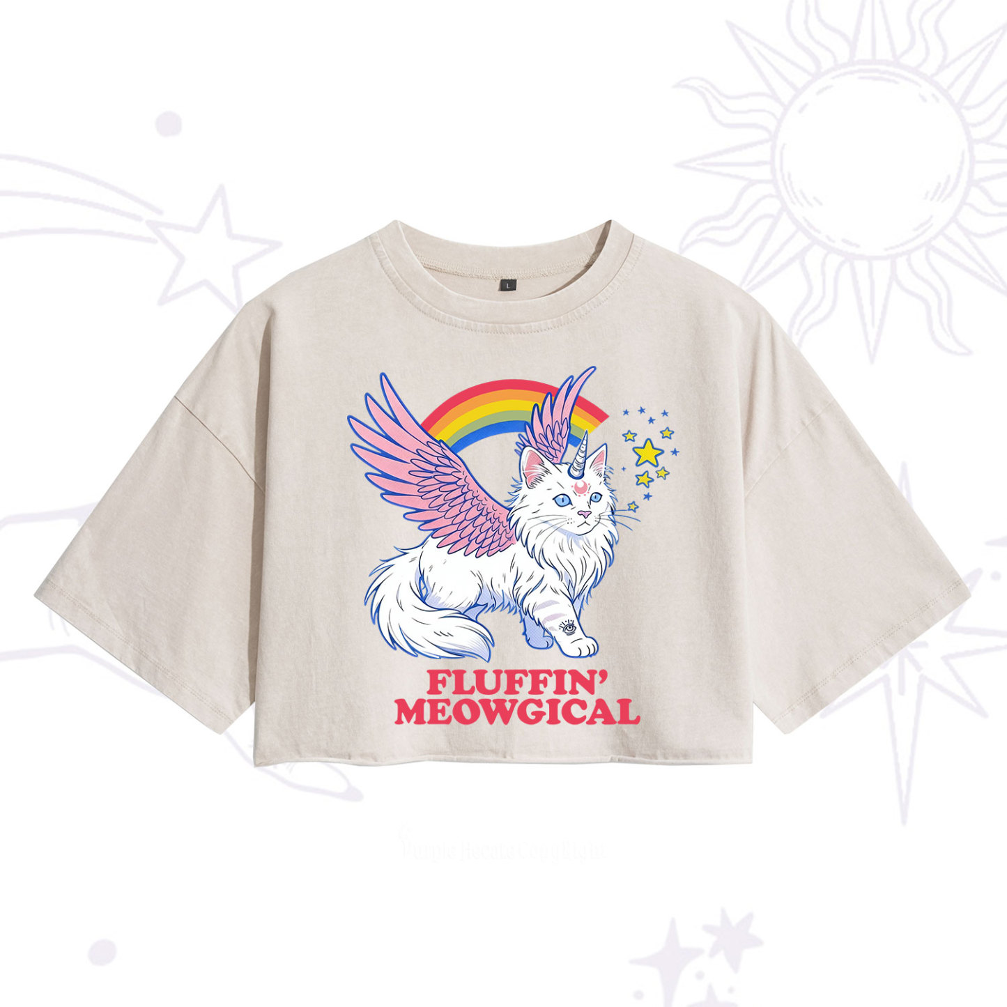 Purplehecate Fluffin Meowgical Washed Cropped T-Shirt