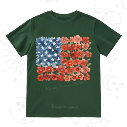 Purplehecate Floral Watercolor American Flag T-Shirt