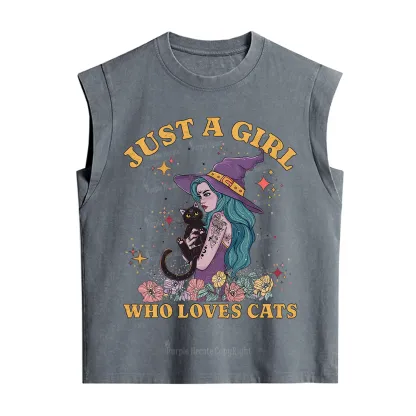 Purplehecate Just A Girl Who Loves Cats Vintage Washed Tank