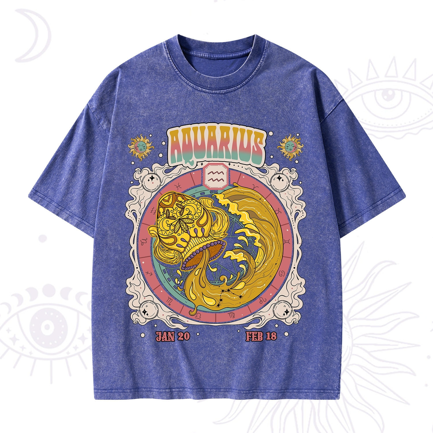 Purplehecate Aquarius Cosmic Zodiac Washed T-Shirt