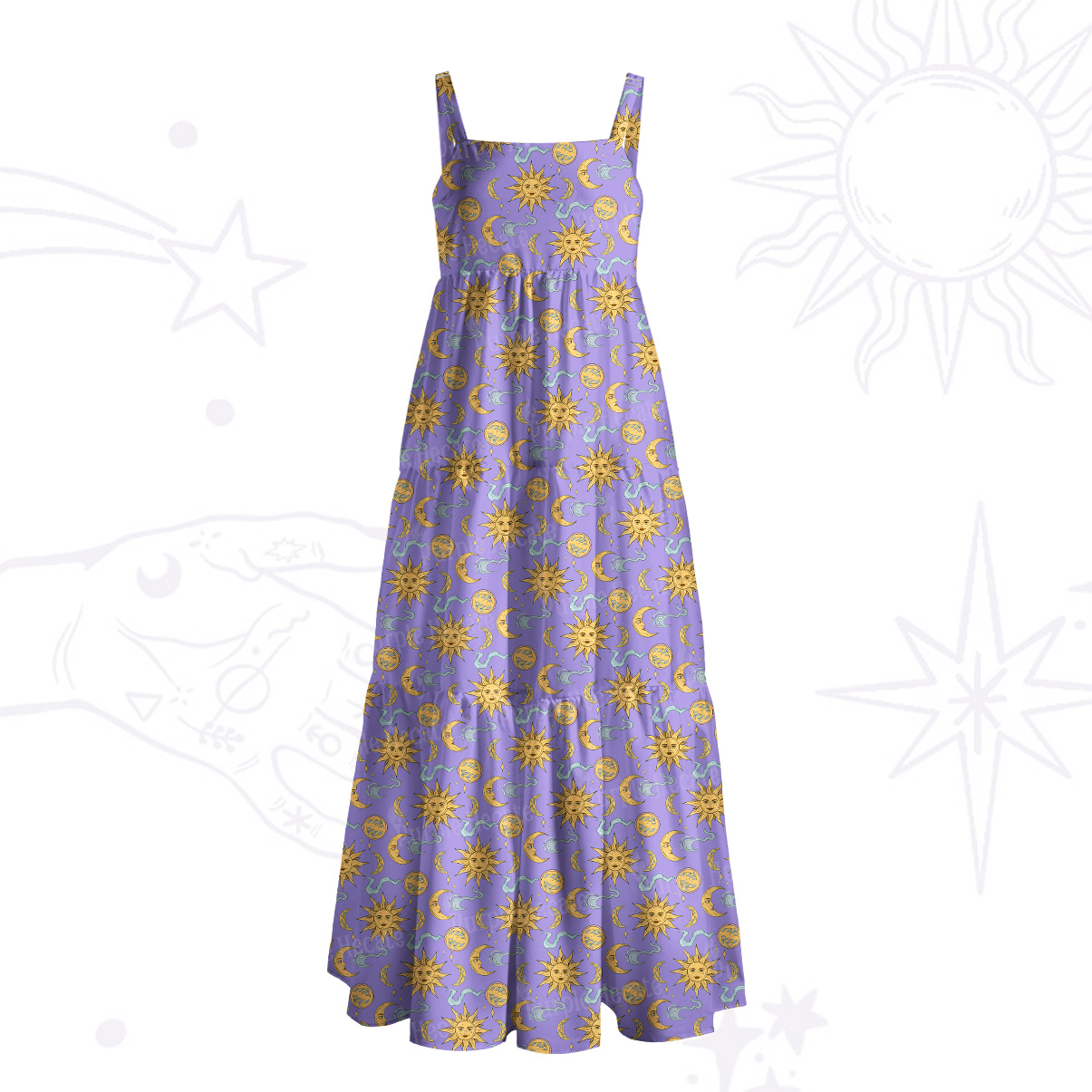 Purplehecate Magic of Sun and Moon Wide Straps Maxi Dress