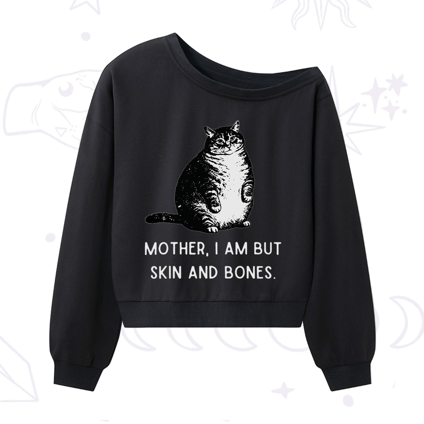 Purplehecate Cat Mother I Am But Skin And Bones One Shoulder Sweatshirt