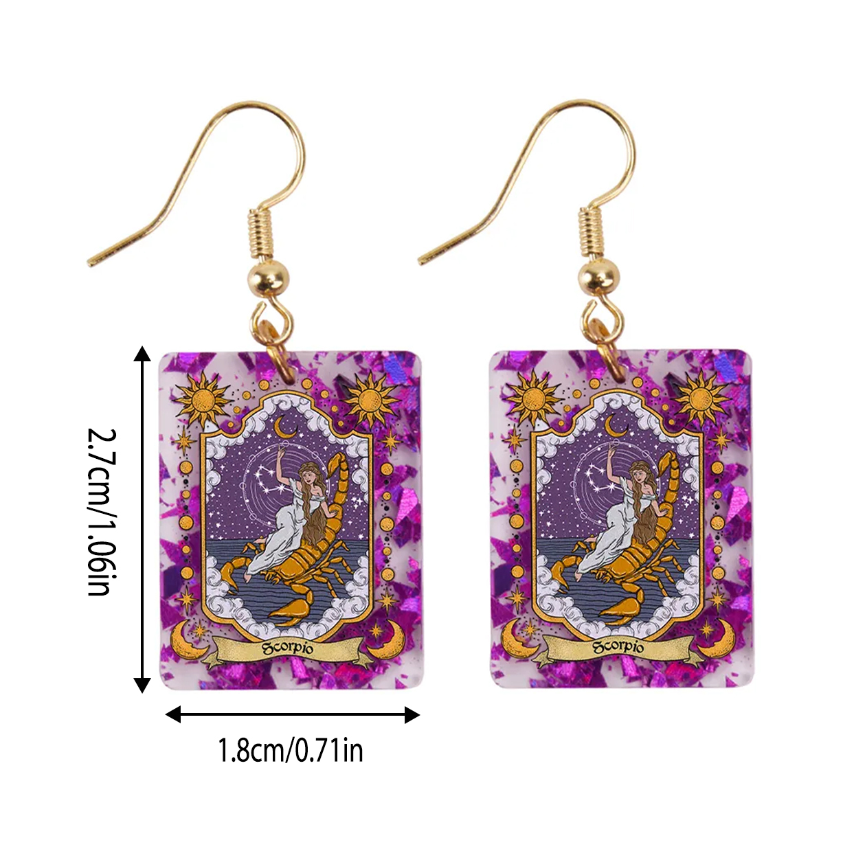 Purplehecate Scorpio Zodiac Purple fragments Acrylic Earrings
