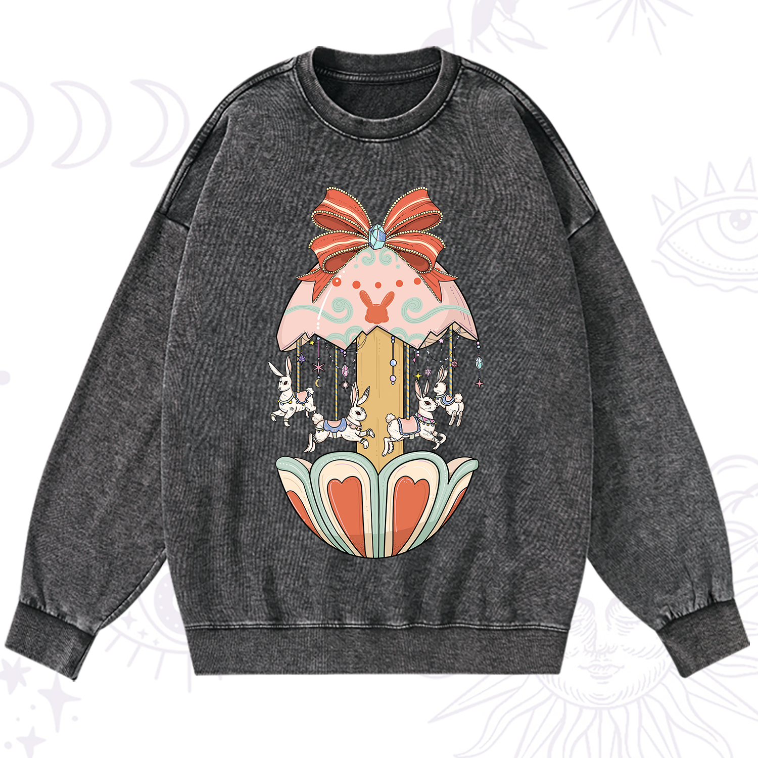 Purplehecate Bunny Carousel Easter Washed Sweatshirt