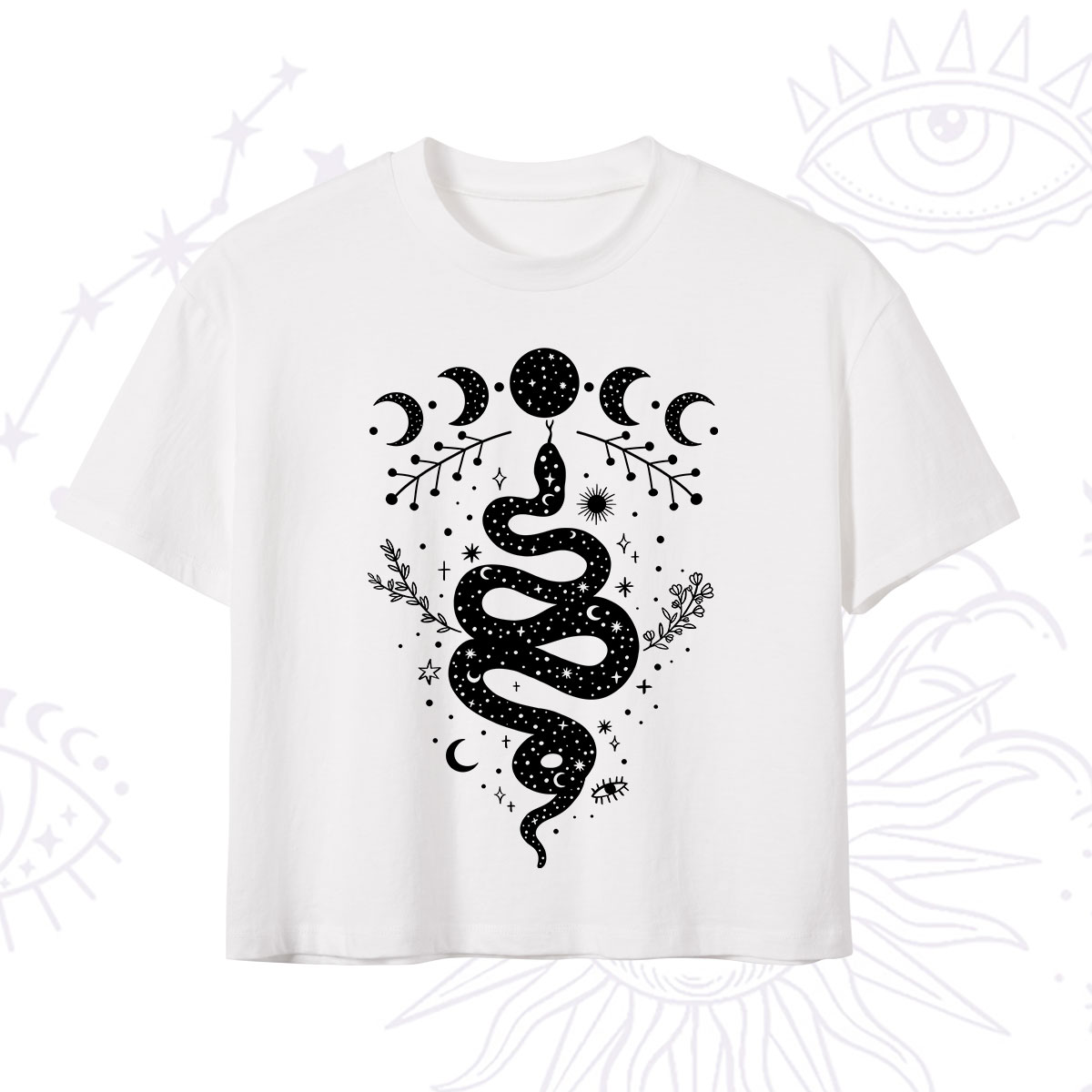 Purplehecate Snake And Moon Phase Comfort Crop T-Shirt