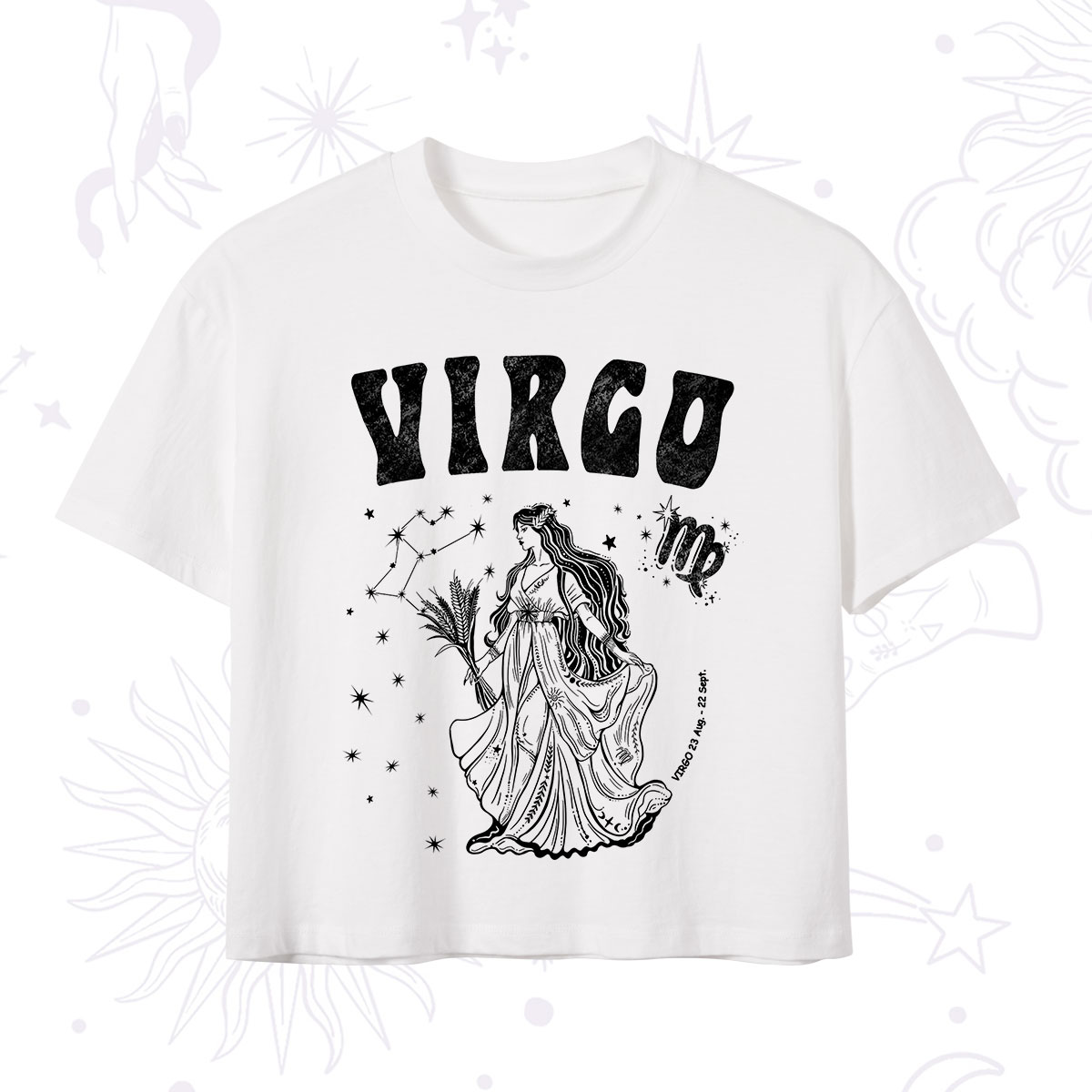 Purplehecate Virgo Zodiac Glyphs Crop T-Shirt 