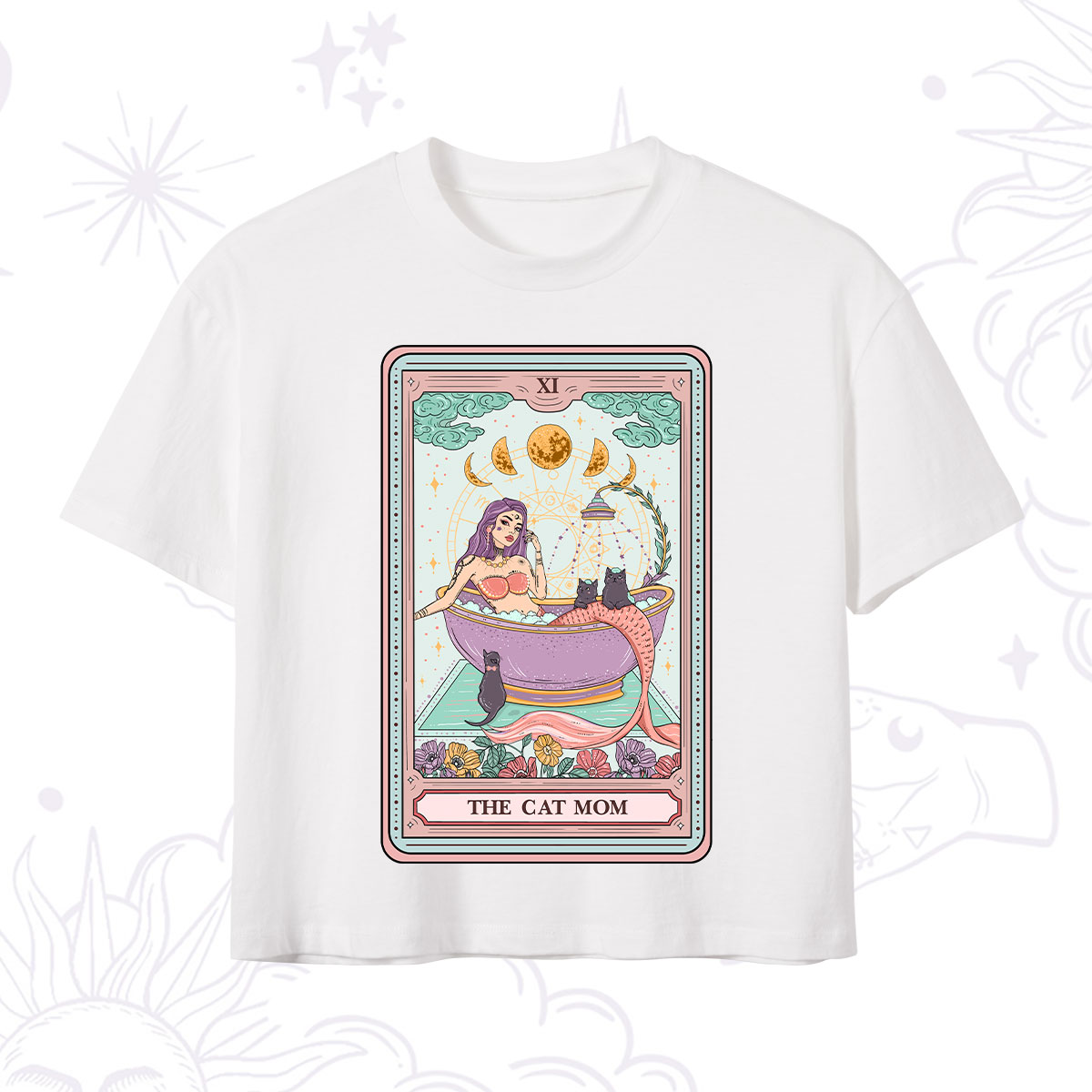 Purplehecate The Cat Mermaid Mom Tarot Card Crop T-Shirt
