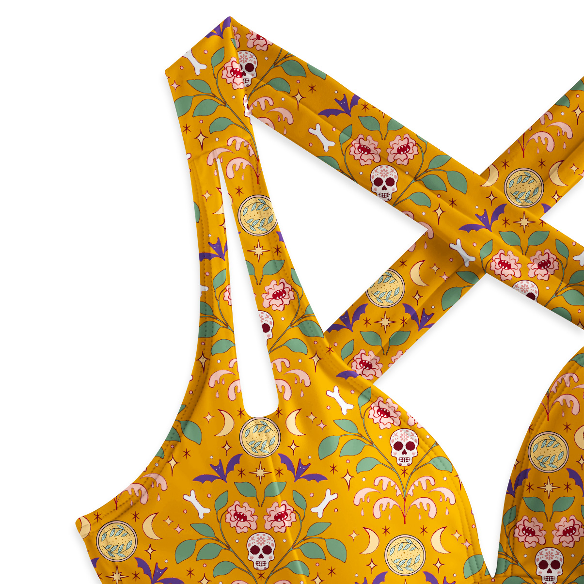 Purplehecate Gothic Floral Skeleton One-Piece Swimsuit