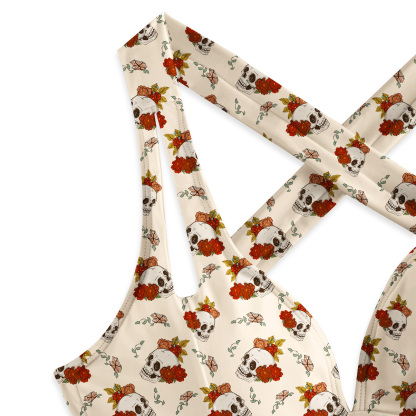 Purplehecate Flowers and Bones One-Piece Swimsuit