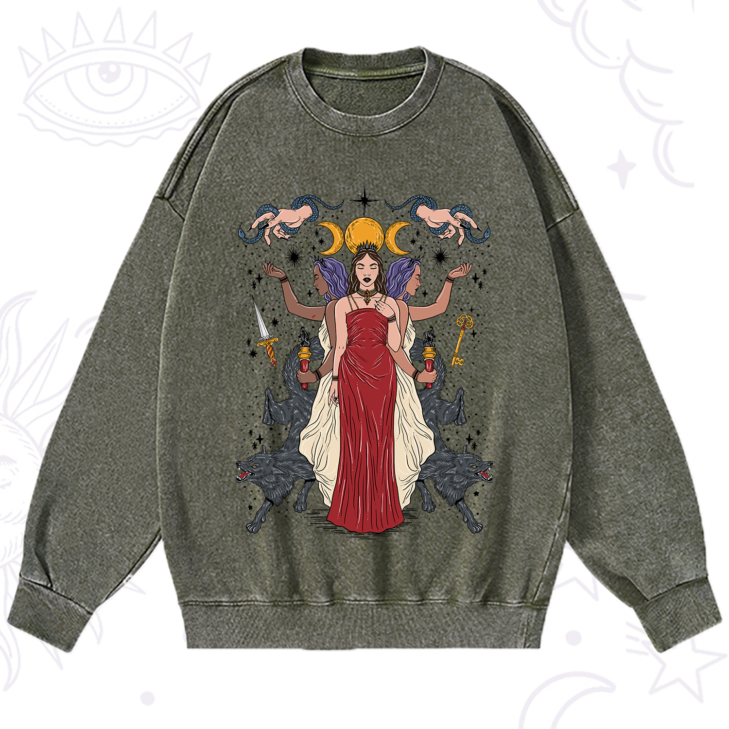 Purplehecate The Triple Goddess Hecate Washed Sweatshirt