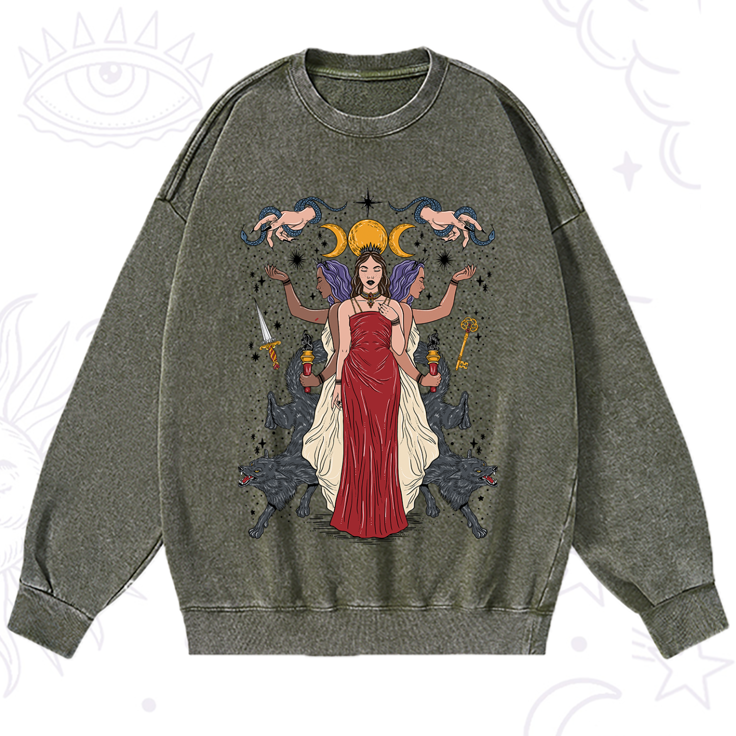 Purplehecate The Triple Goddess Hecate Washed Sweatshirt