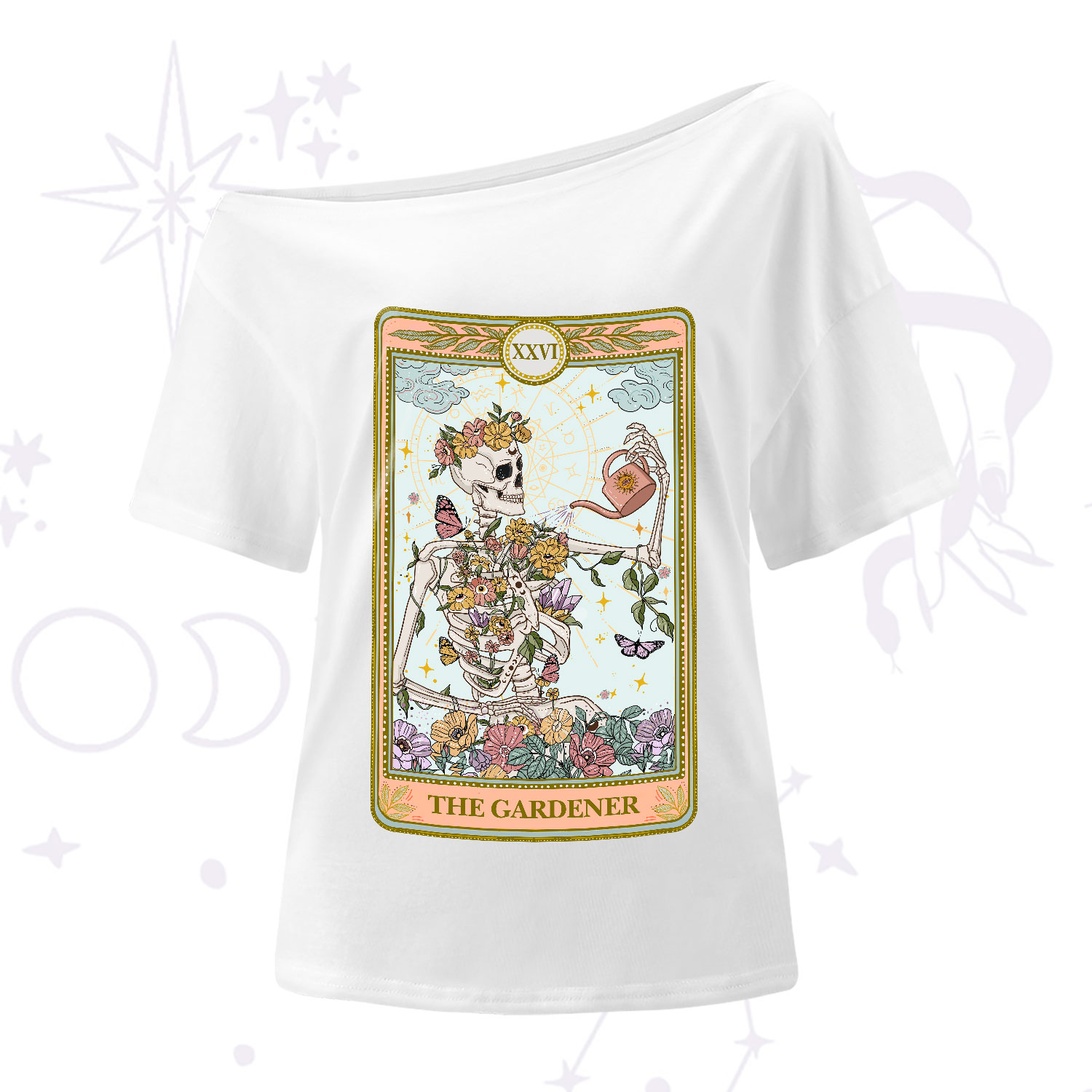 Purplehecate The Skeleton Gardener Tarot One-Shoulder T-Shirt