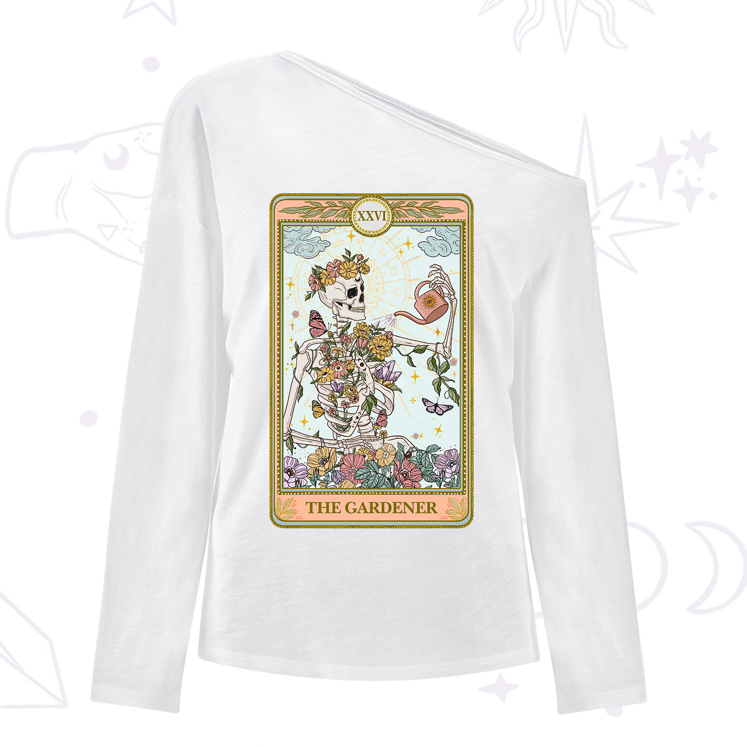Purplehecate The Skeleton Gardener Tarot One Shoulder Long Sleeve Shirt