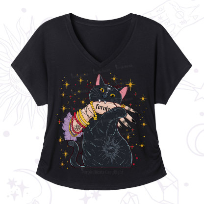 Purplehecate Feral Cat V-Neck T-Shirt