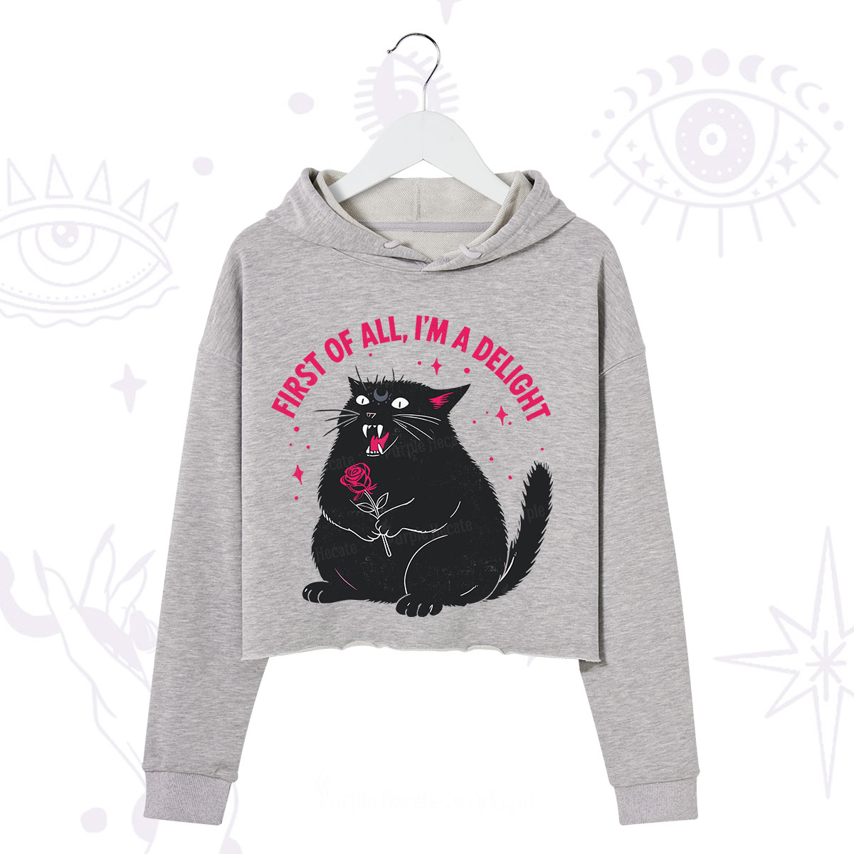 Purplehecate First Of All I'm A Delight Cat Crop Hoodie