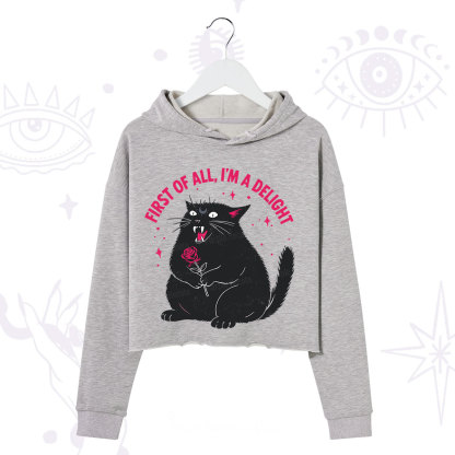 Purplehecate First Of All I'm A Delight Cat Crop Hoodie