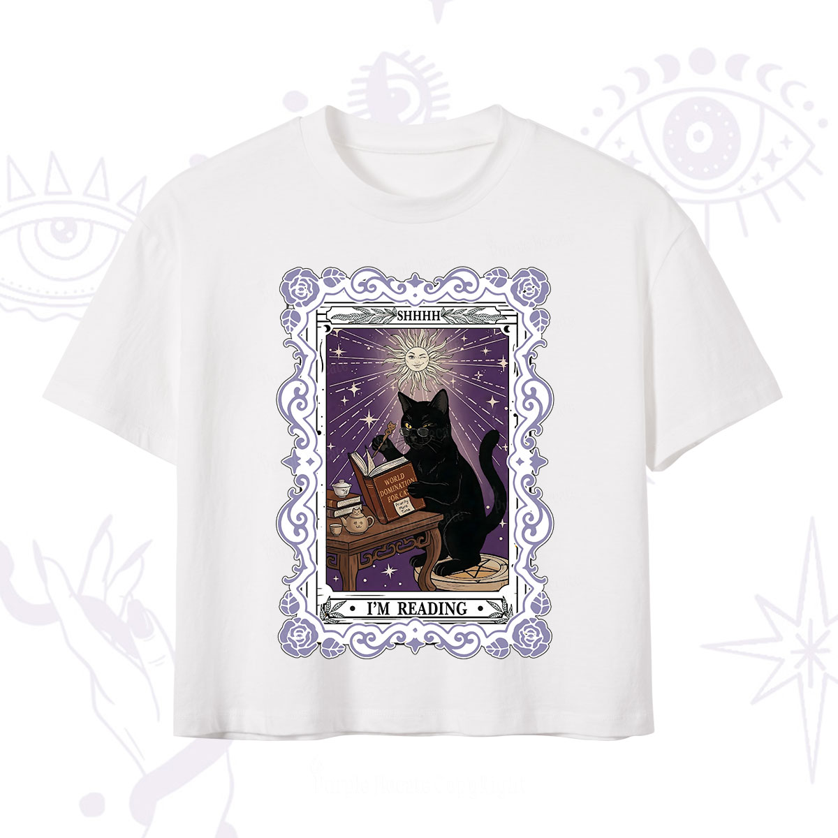 Purplehecate The Reading Cat Tarot Crop T-Shirt
