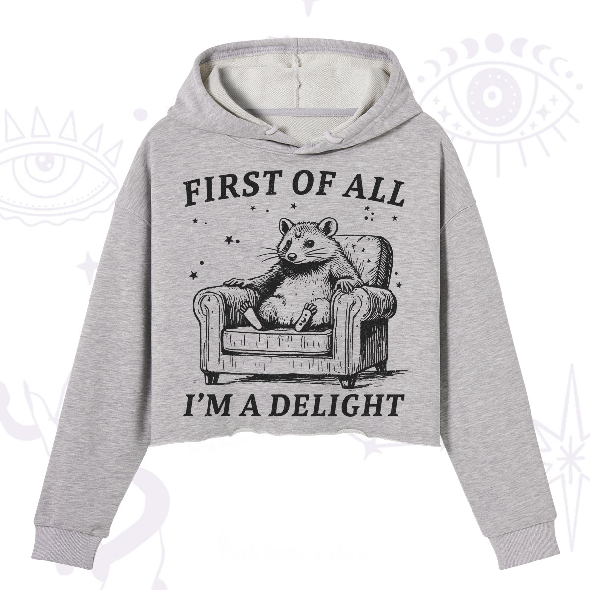 Purplehecate First Of All I'm A Delight Opossum Crop Hoodie