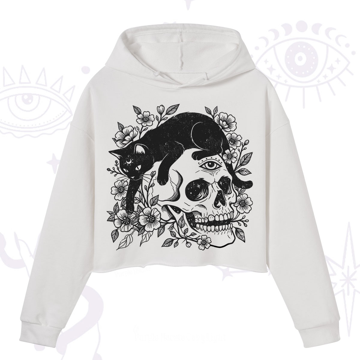 Purplehecate Black Cats In A Skull Crop Hoodie