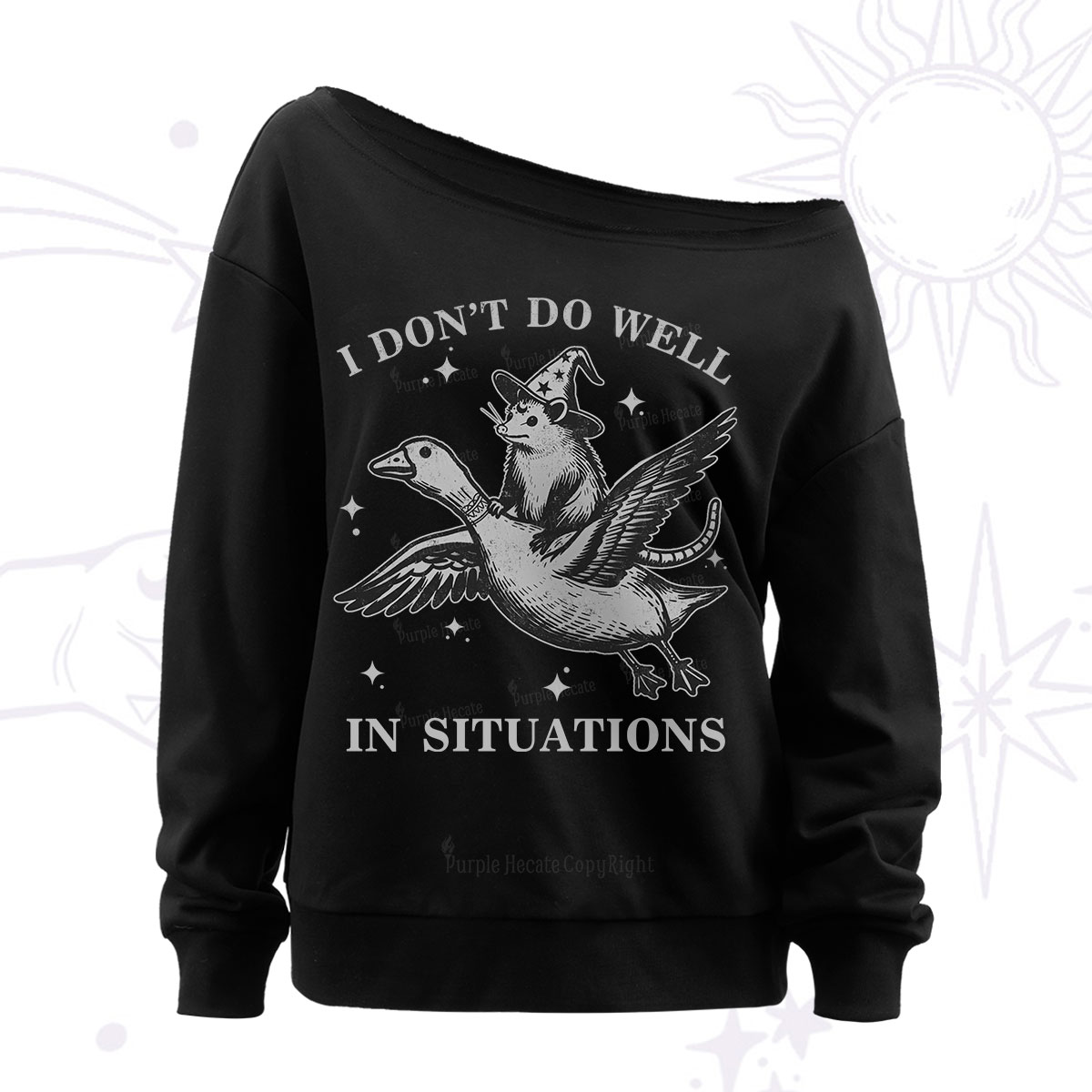 Purplehecate I Don't Do Well In Situations Off The Shoulder Sweatshirt
