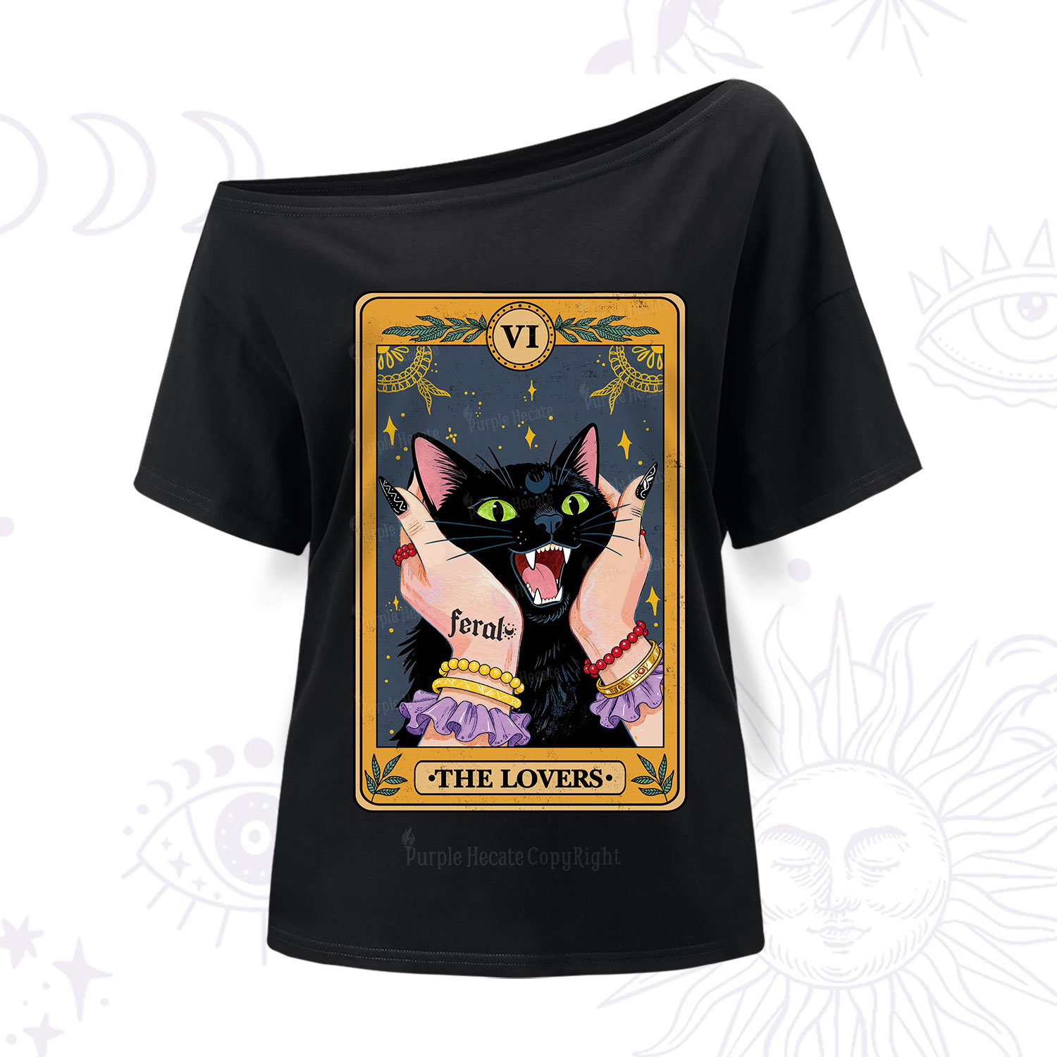 Purplehecate The Lovers Tarot Feral Cat One Shoulder T-Shirt