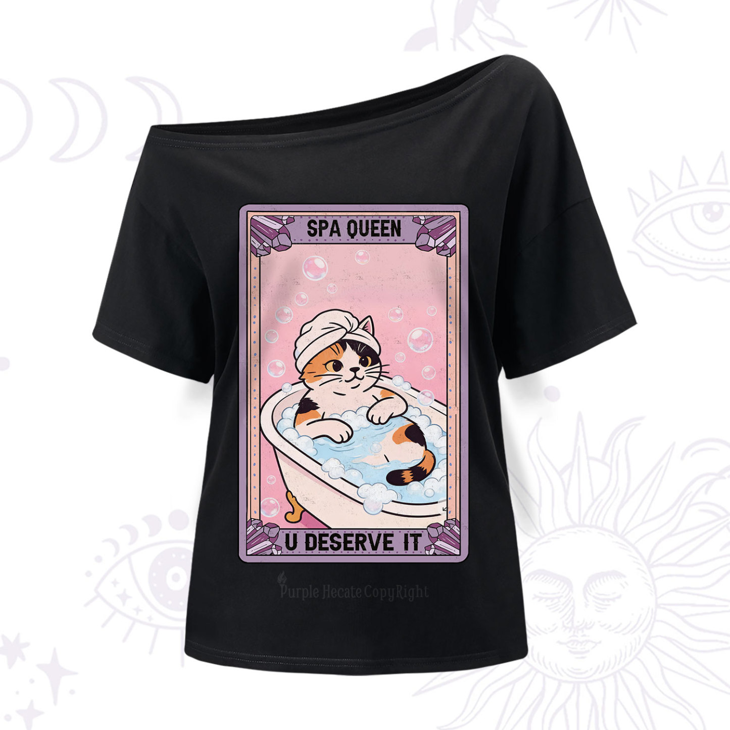 Purplehecate The Spa Queen Cat Tarot One Shoulder T-Shir