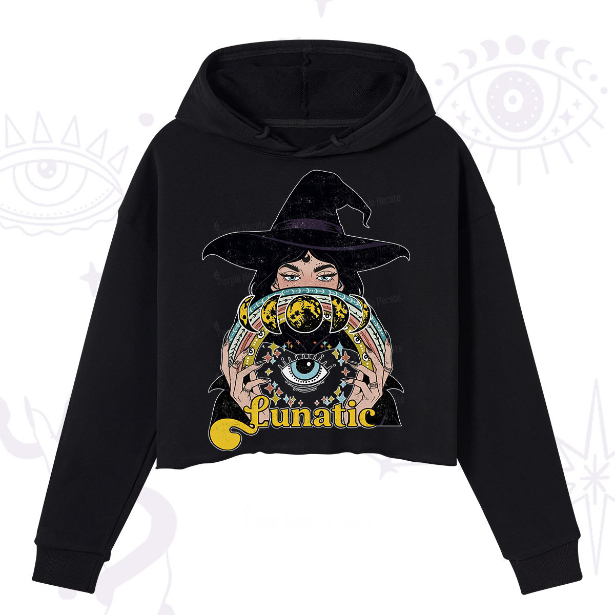 Purplehecate Witch of the Lunatic Moon Phase Crop Hoodie