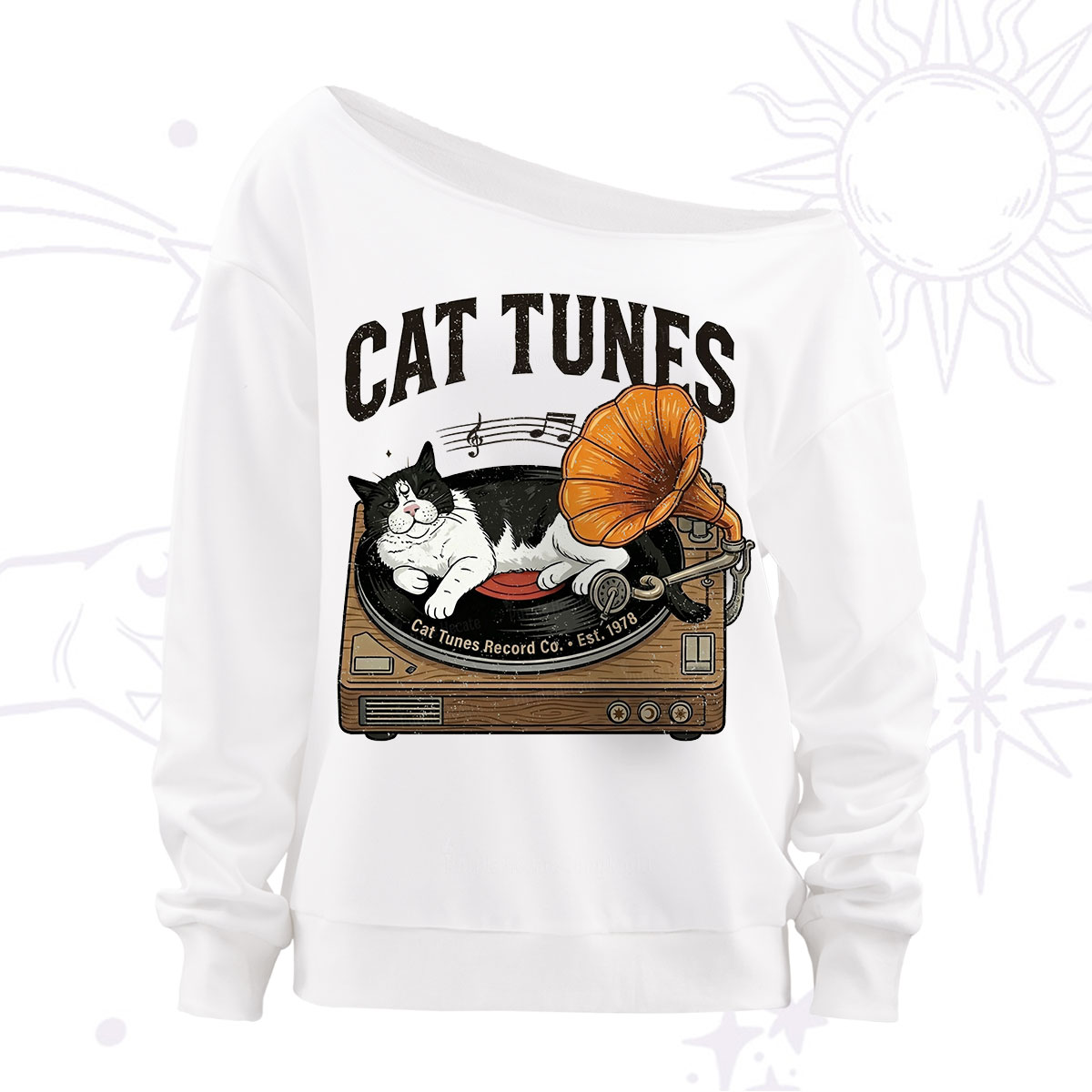 Purplehecate Cat Tunes Off The Shoulder Sweatshirt