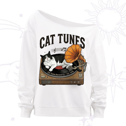 Purplehecate Cat Tunes Off The Shoulder Sweatshirt