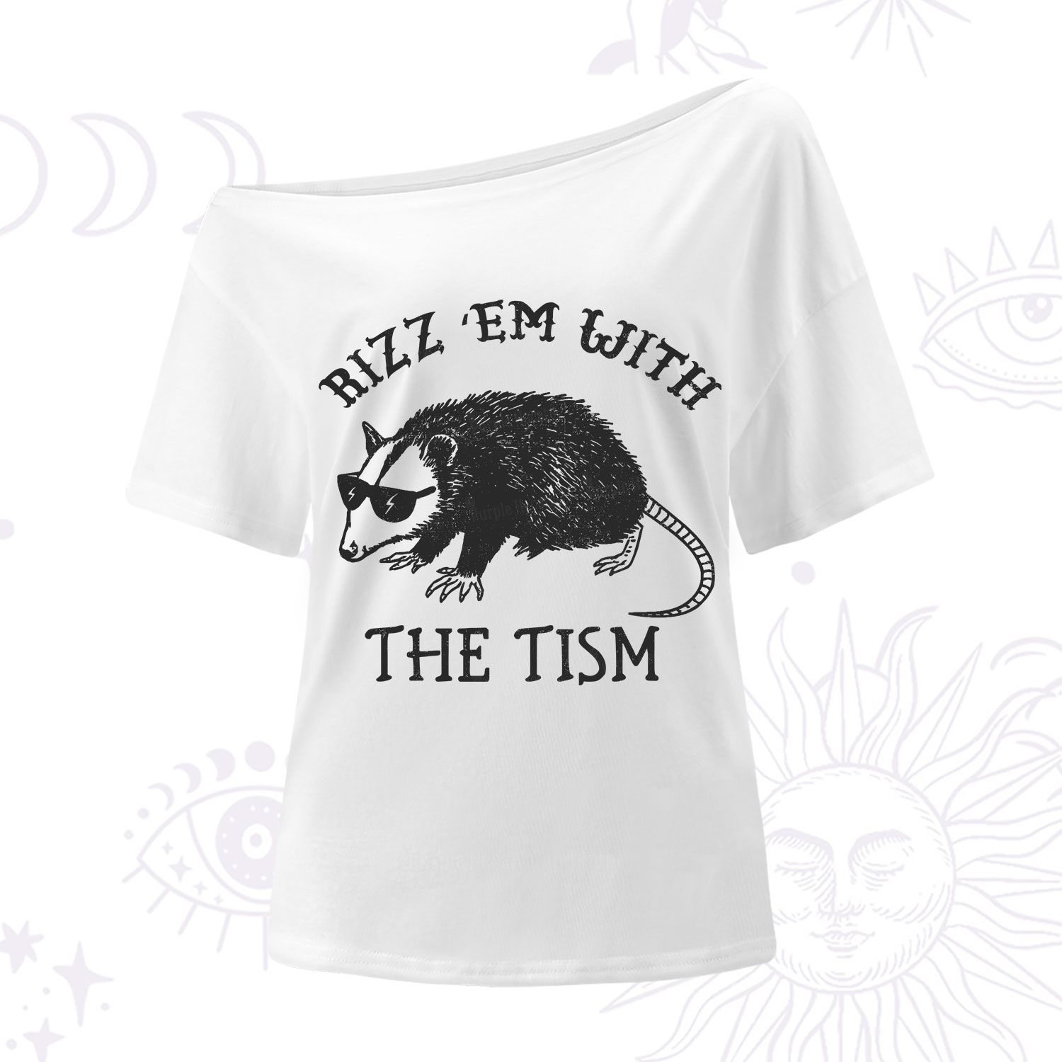 Purplehecate Rizz Em With The Tism Opossum One Shoulder T-Shirt