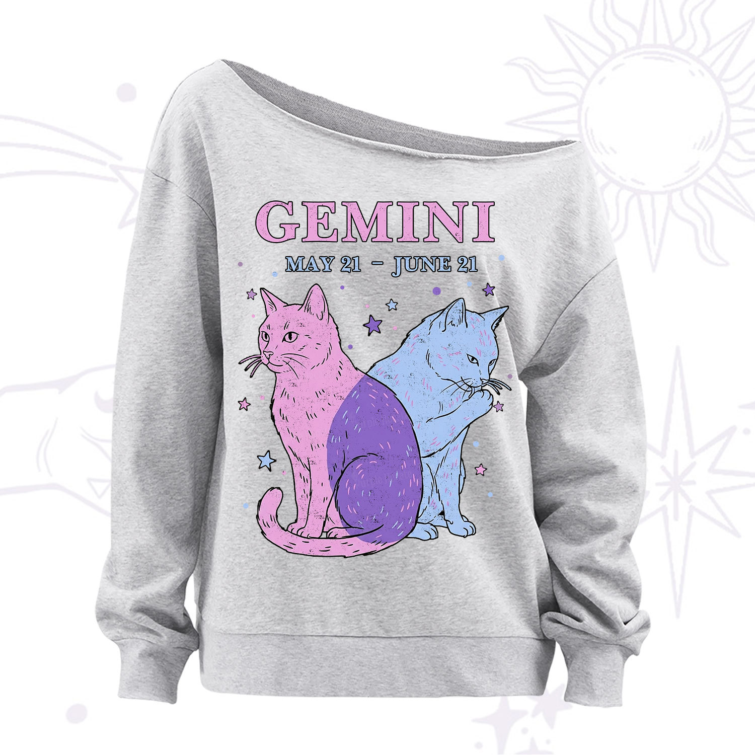 Purplehecate Gemini Zodiac Cats Off The Shoulder Sweatshirt