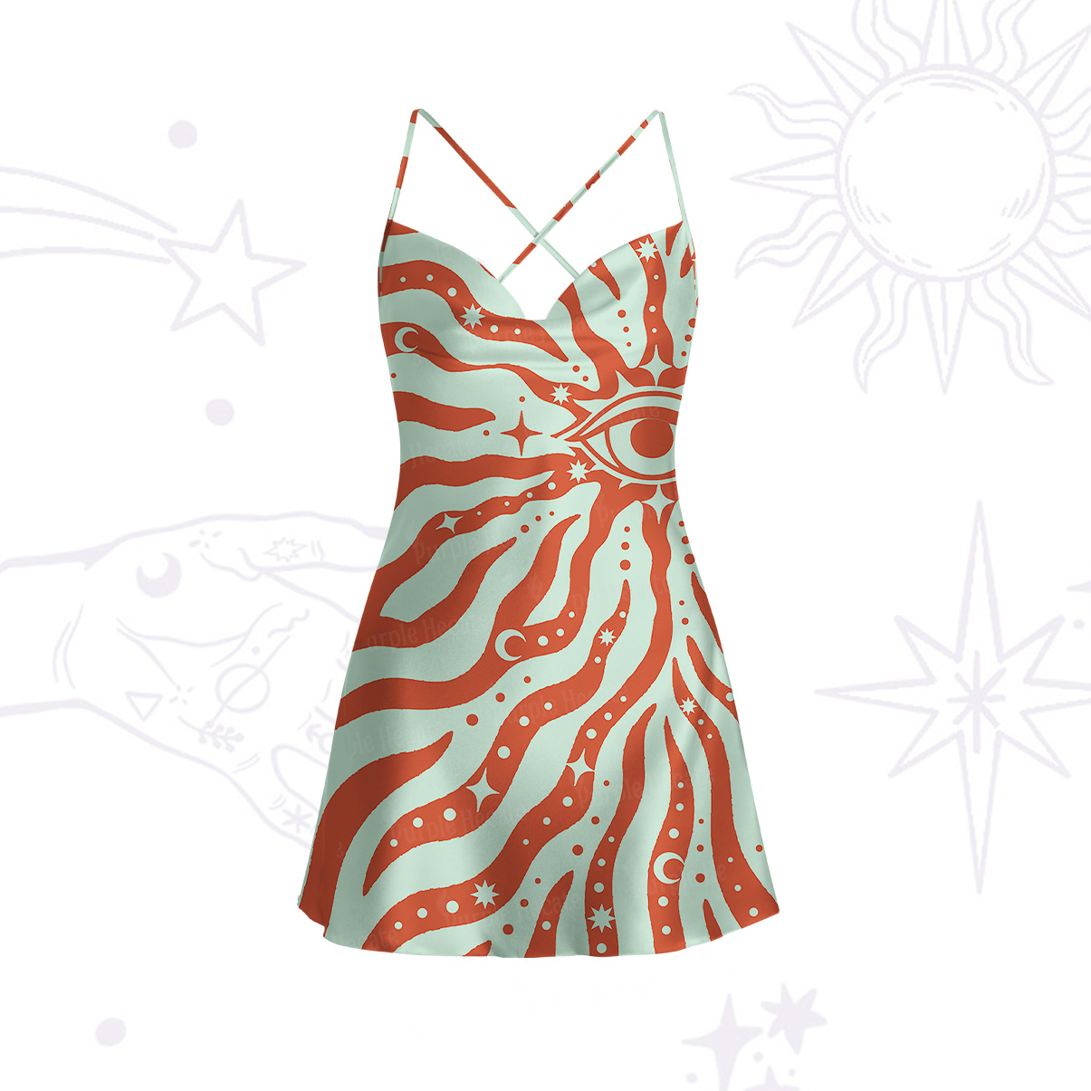 Purplehecate Green Vision Illusion Satin Cross Back Mini Dress