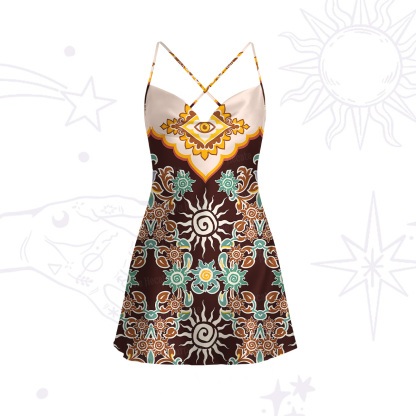 Purplehecate Solar Whispers Witch Satin Cross Back Mini Dress